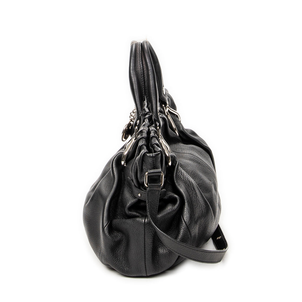 Shoulder Bag Small Pillow Tote Black Calfskin Leather