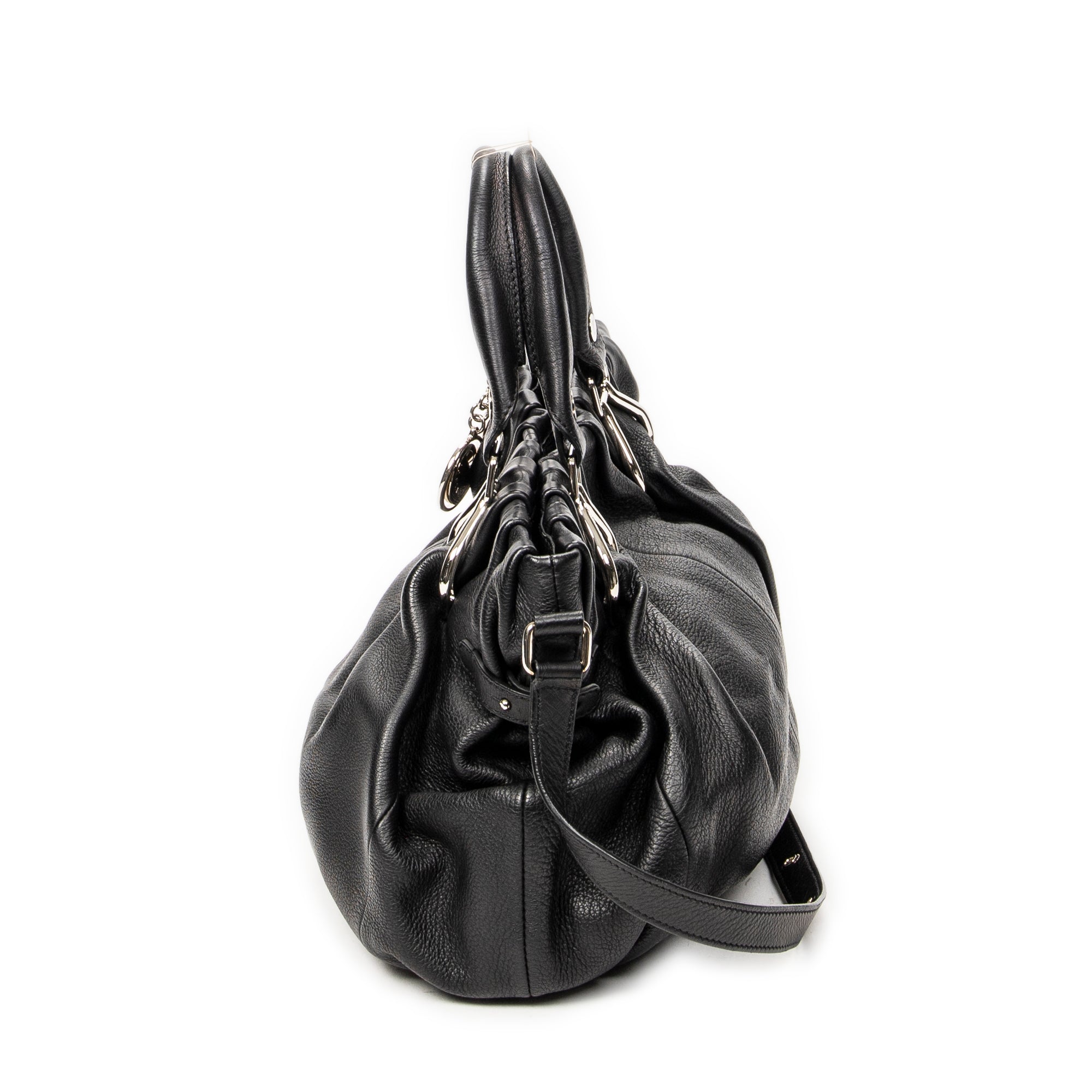Shoulder Bag Small Pillow Tote Black Calfskin Leather