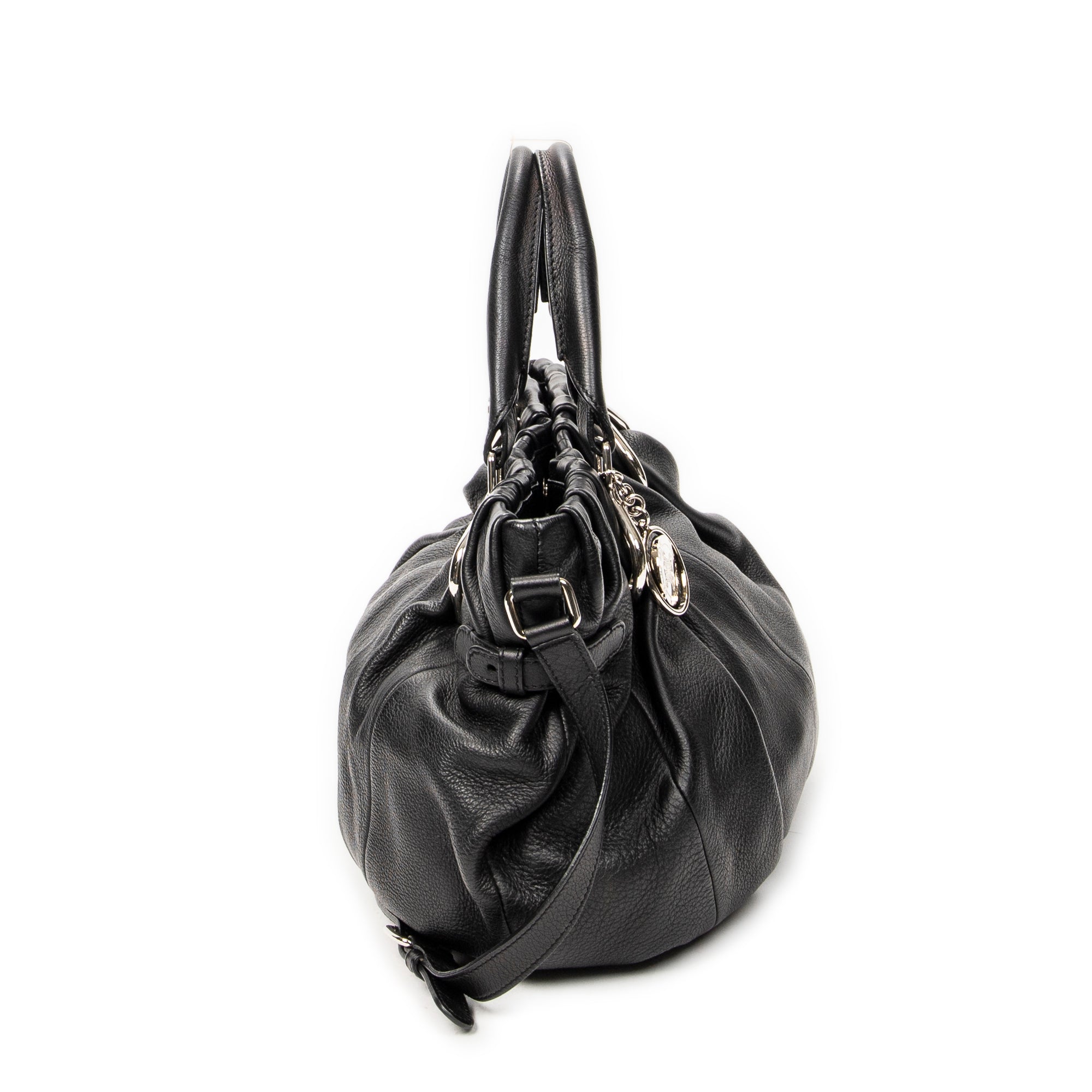 Shoulder Bag Small Pillow Tote Black Calfskin Leather