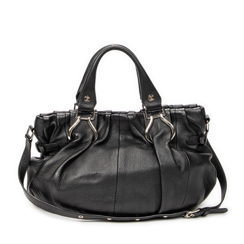 Shoulder Bag Small Pillow Tote Black Calfskin Leather