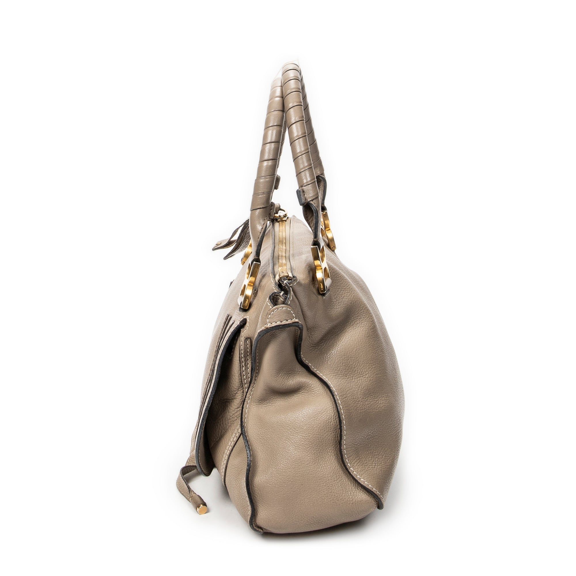 Shoulder Bag Medium Paraty Taupe Grained Calfskin Leather