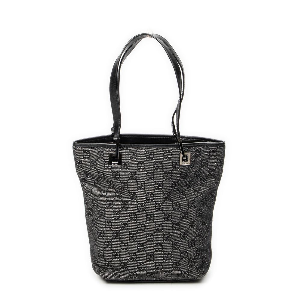 Shoulder Bag Bucket Tote Black Denim Monogrammed Denim Canvas