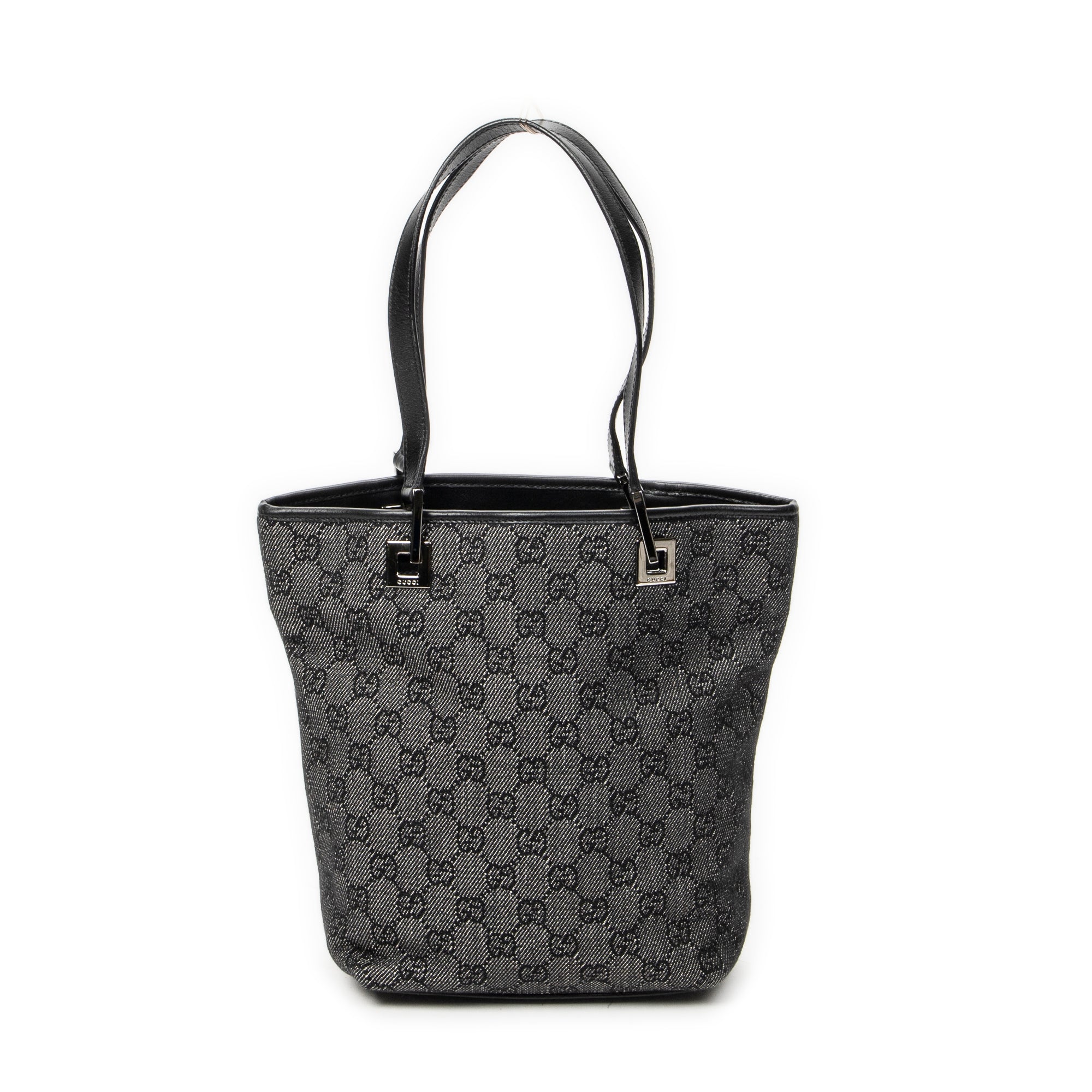 Shoulder Bag Bucket Tote Black Denim Monogrammed Denim Canvas