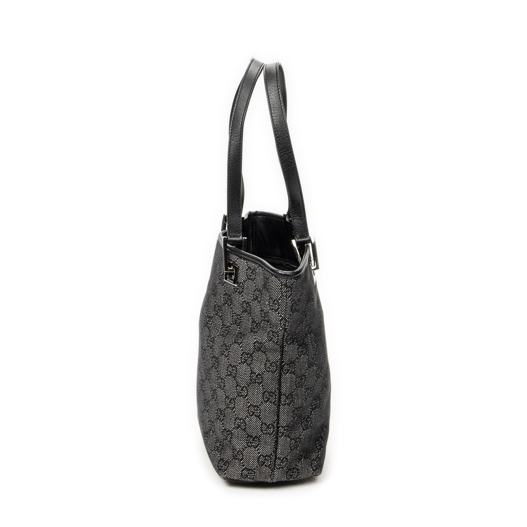 Shoulder Bag Bucket Tote Black Denim Monogrammed Denim Canvas