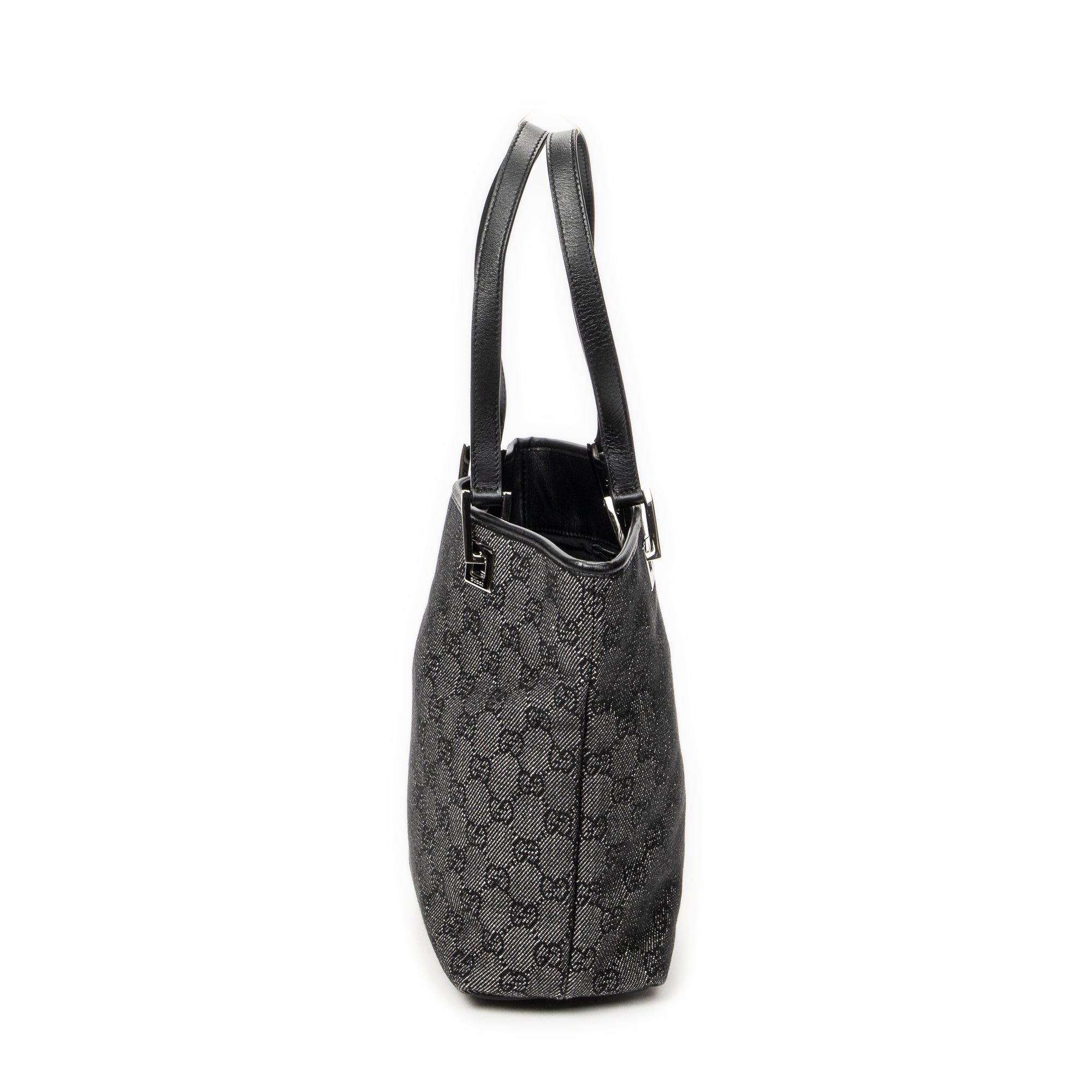 Shoulder Bag Bucket Tote Black Denim Monogrammed Denim Canvas