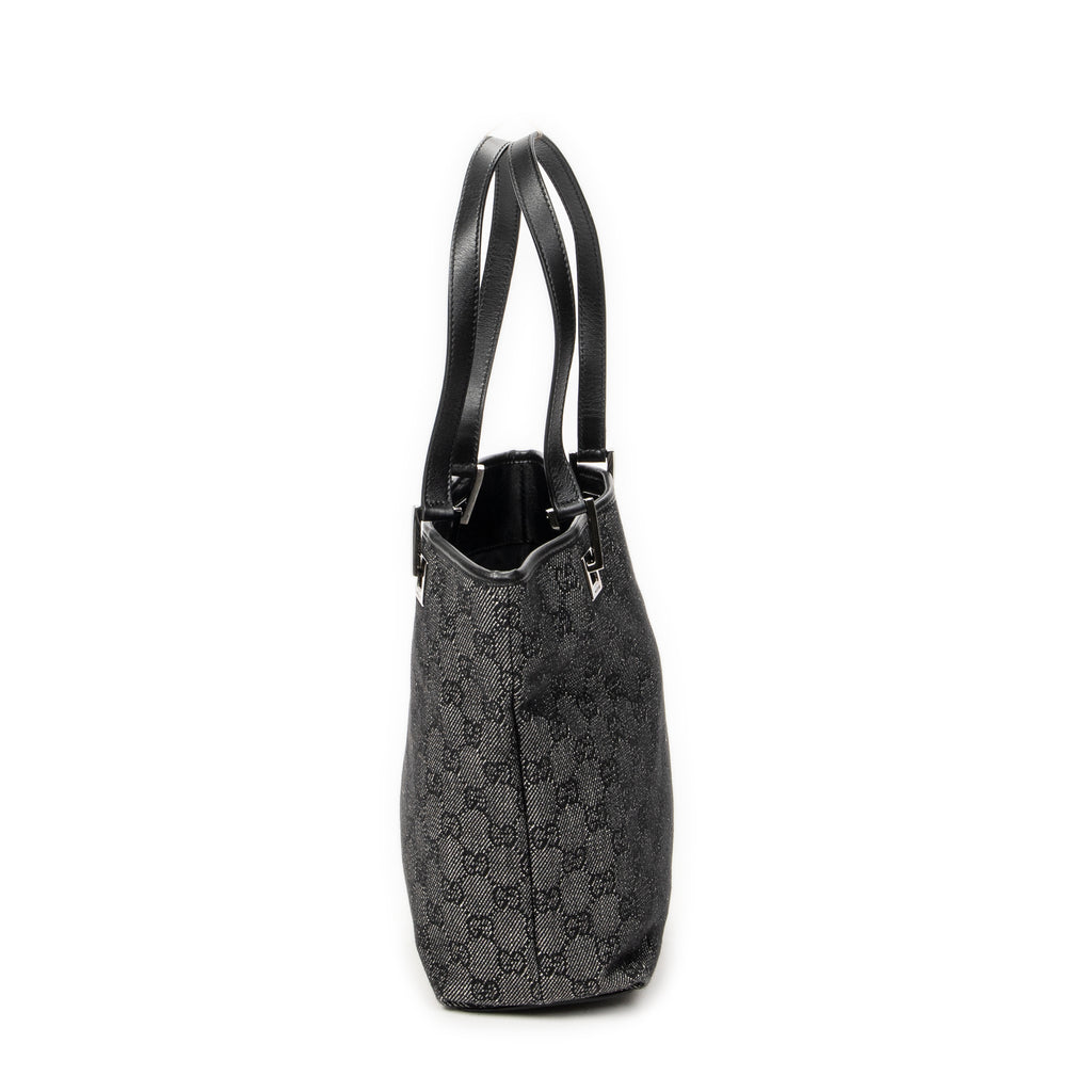 Shoulder Bag Bucket Tote Black Denim Monogrammed Denim Canvas