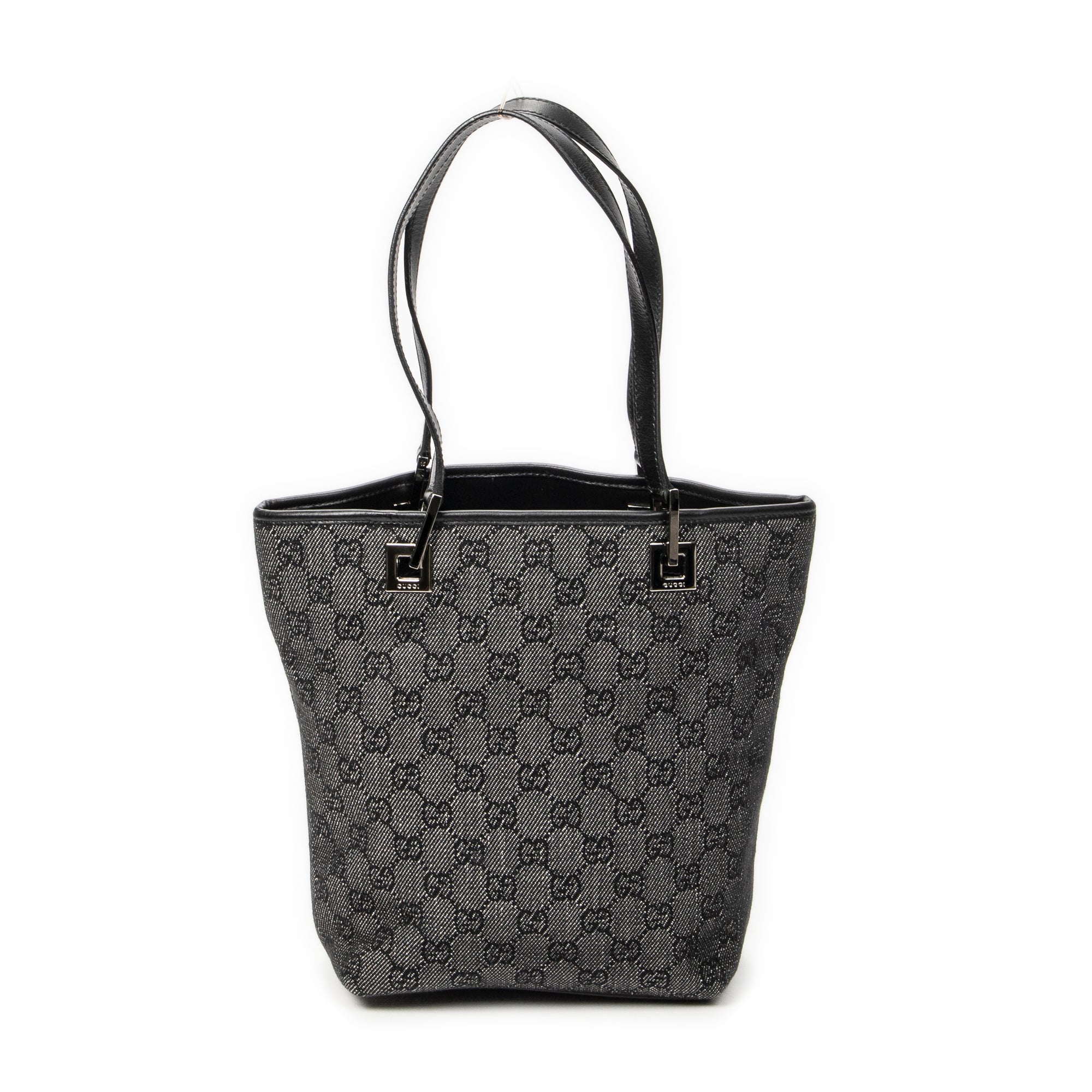 Shoulder Bag Bucket Tote Black Denim Monogrammed Denim Canvas