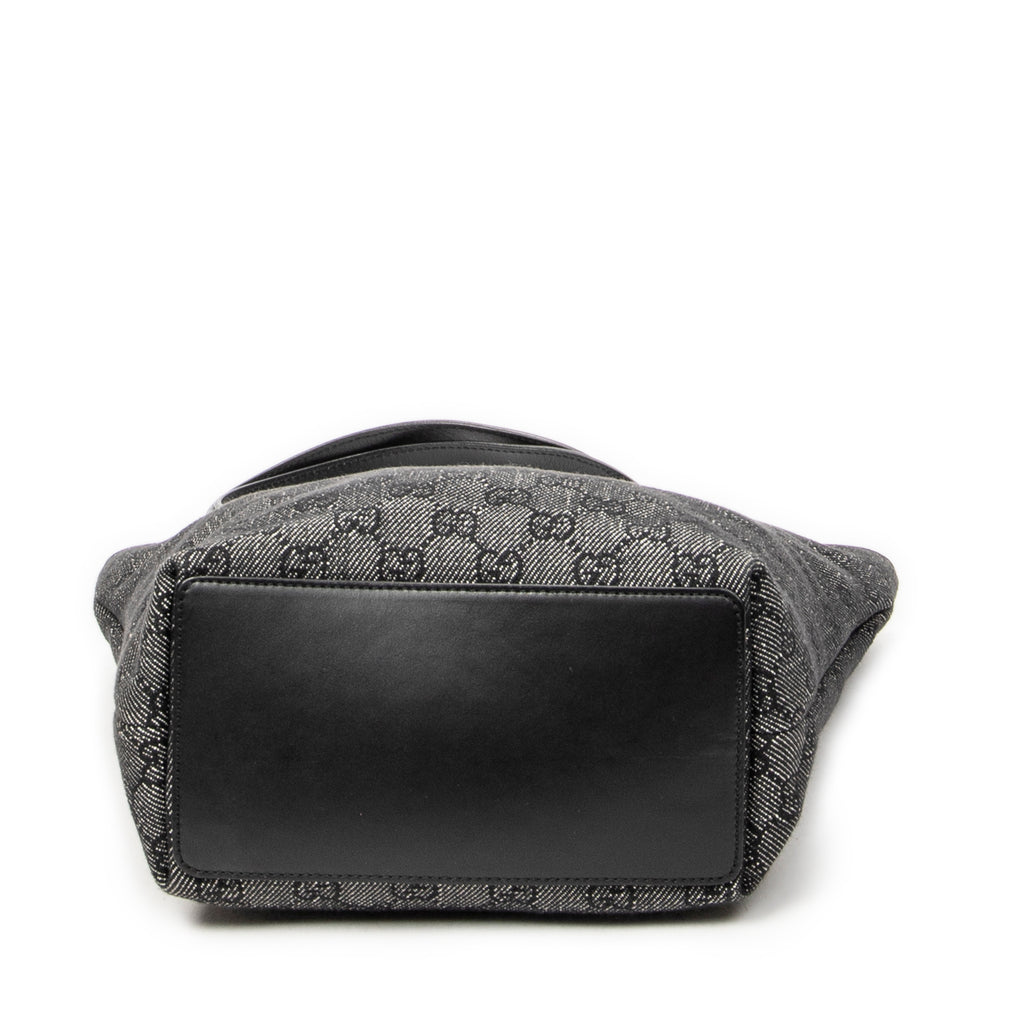 Shoulder Bag Bucket Tote Black Denim Monogrammed Denim Canvas