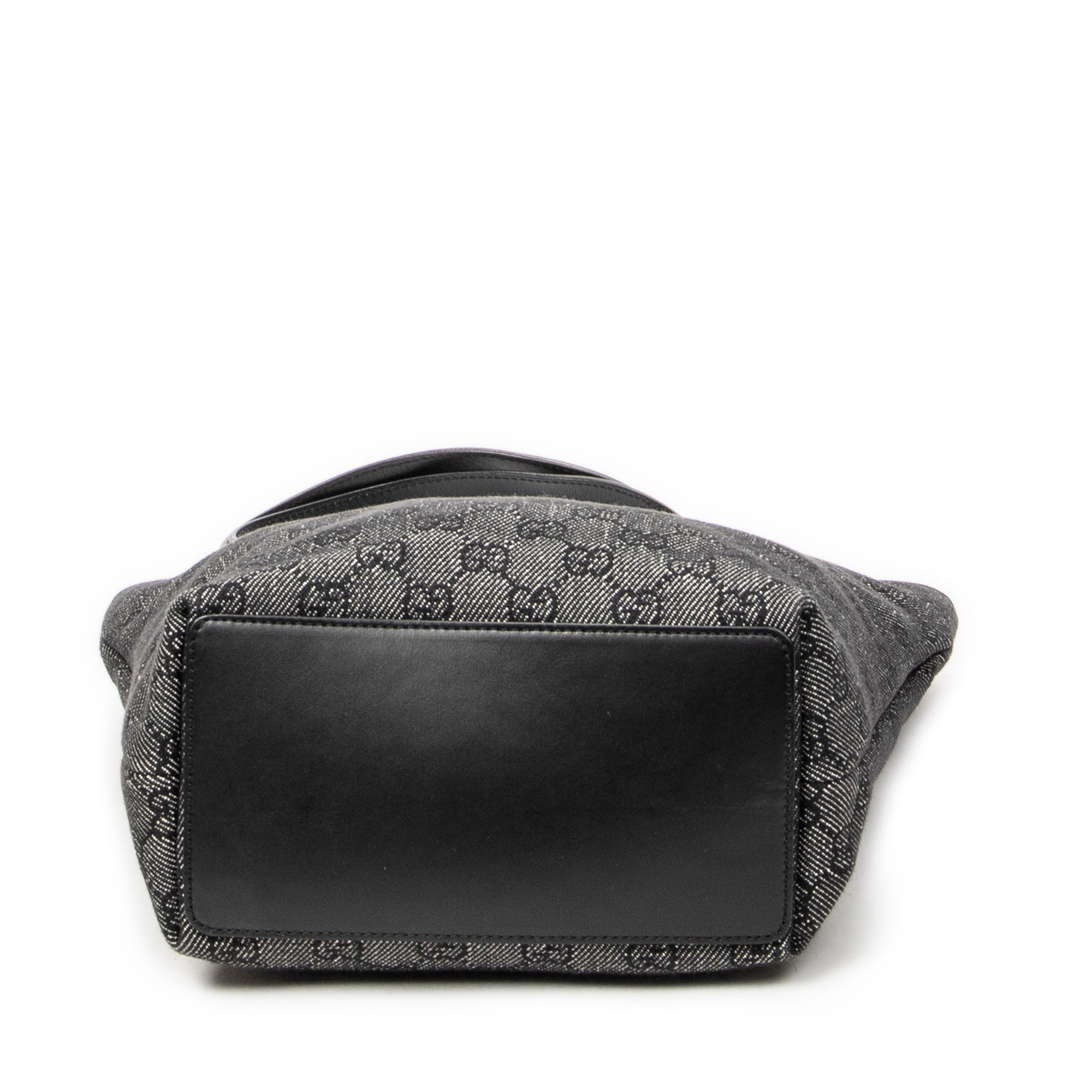 Shoulder Bag Bucket Tote Black Denim Monogrammed Denim Canvas