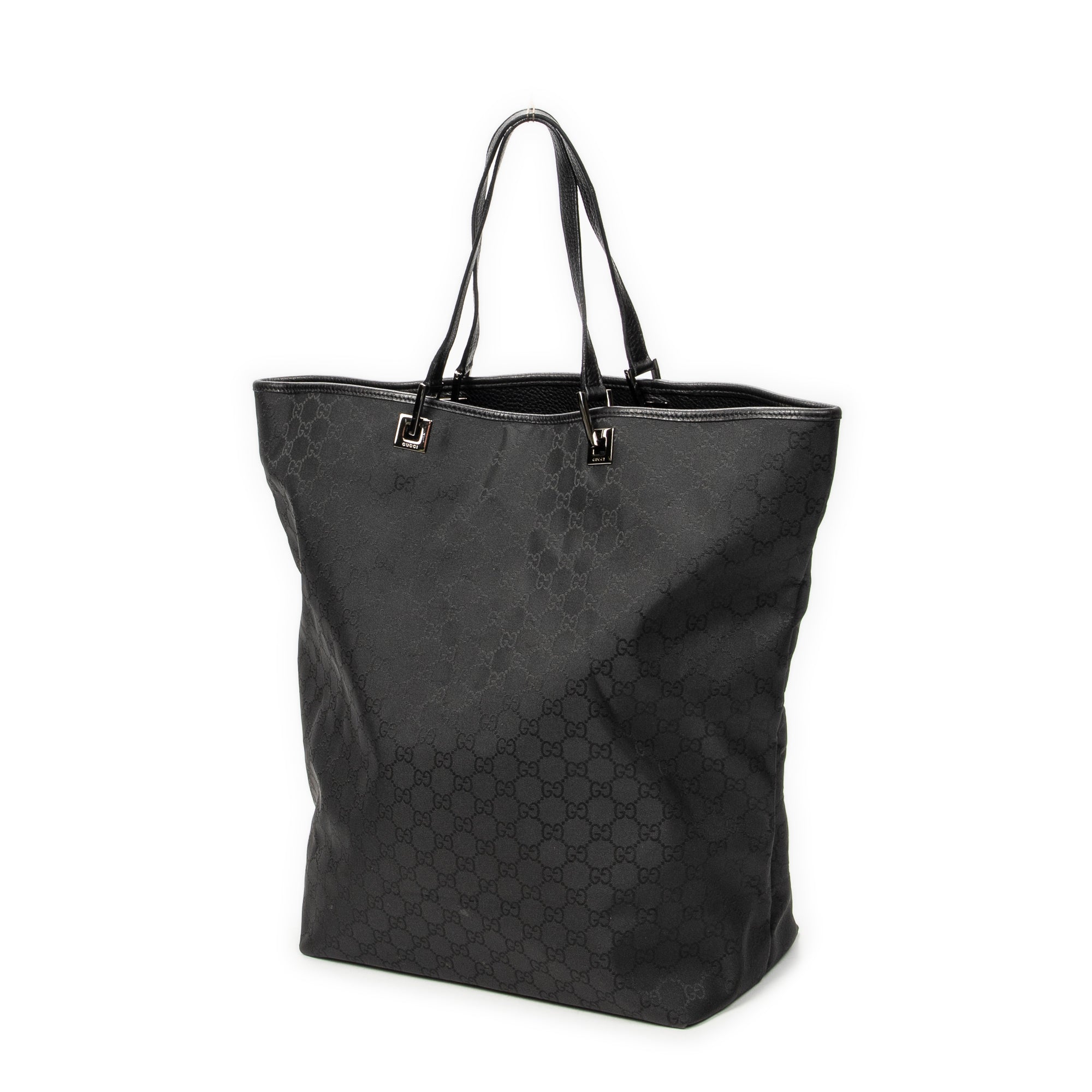 Shoulder Bag Large Tall Tote Black Monogrammed Nylon Canvas