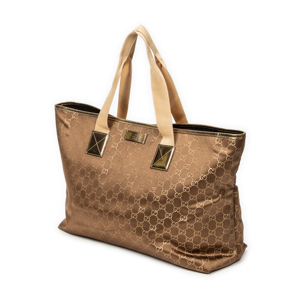 Shoulder Bag Large Web Horizontal Tote Gold Monogrammed Satin Canvas