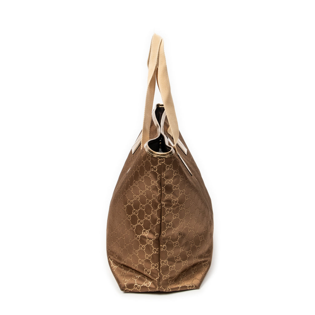 Shoulder Bag Large Web Horizontal Tote Gold Monogrammed Satin Canvas