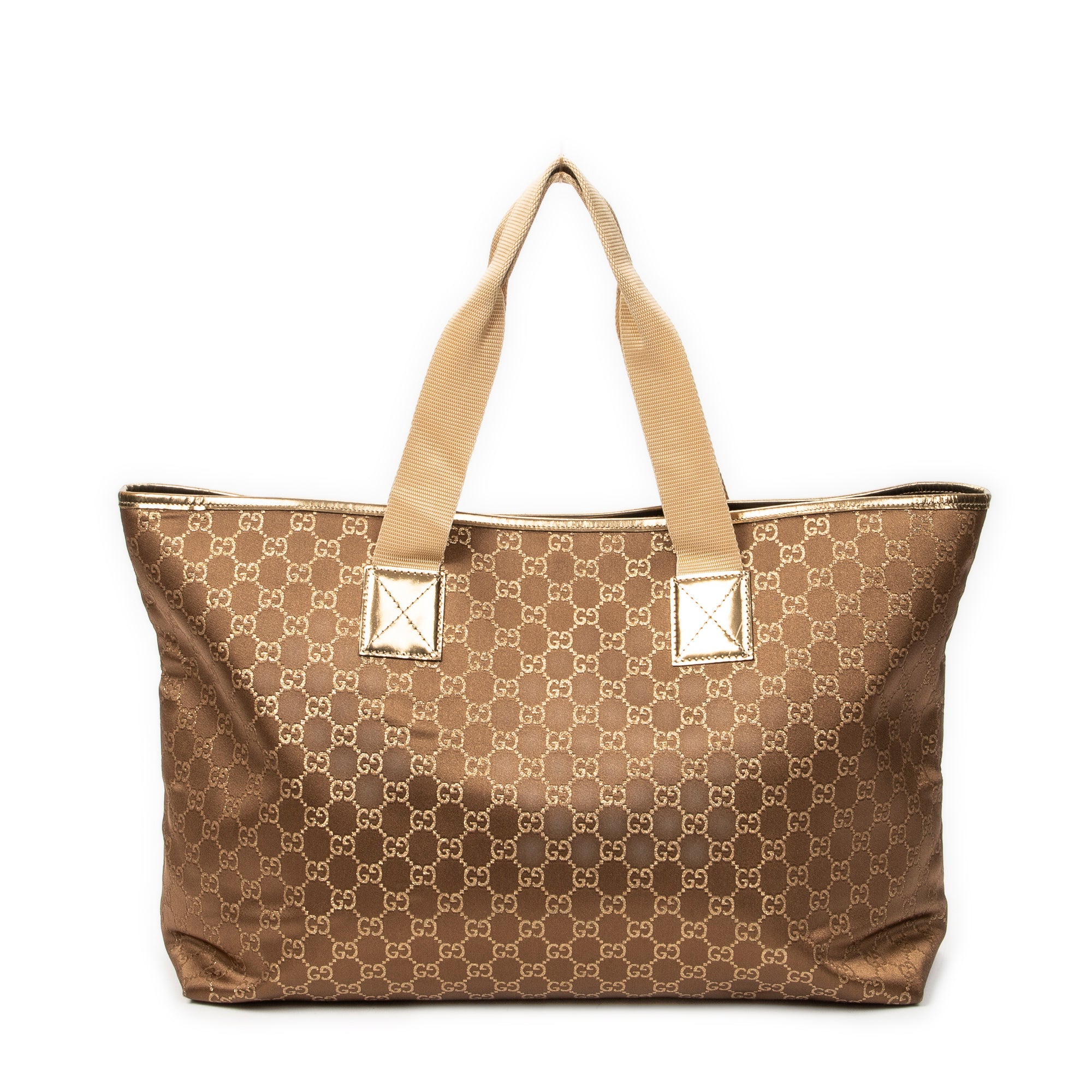 Shoulder Bag Large Web Horizontal Tote Gold Monogrammed Satin Canvas