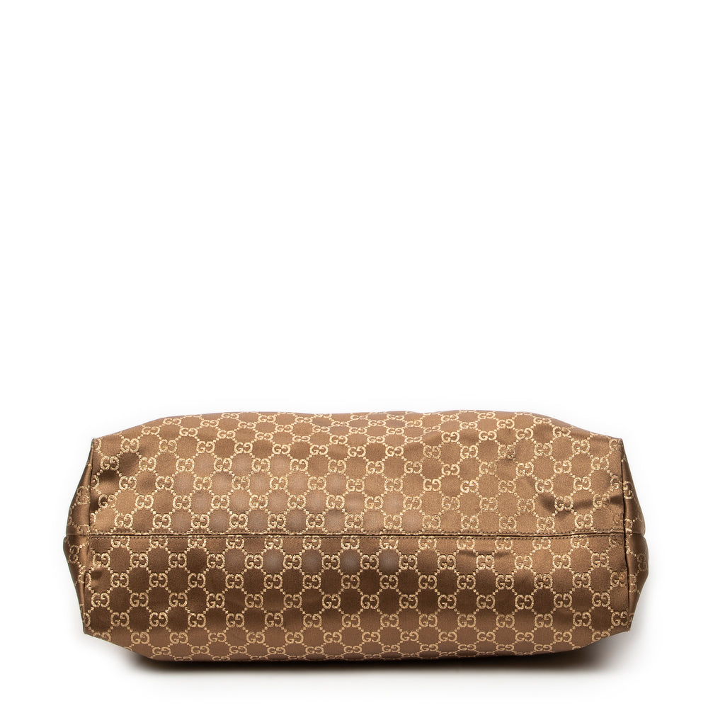 Shoulder Bag Large Web Horizontal Tote Gold Monogrammed Satin Canvas