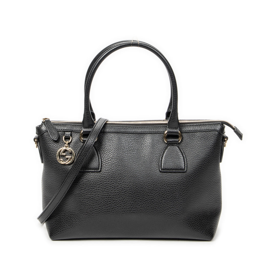 Shoulder Bag Convertible Zip Tote Black Grained Calfskin Leather