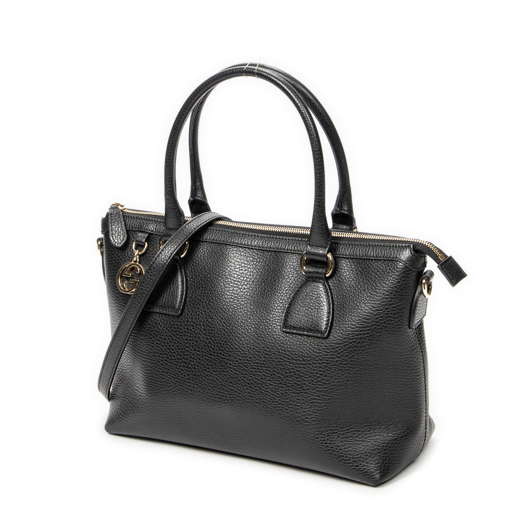 Shoulder Bag Convertible Zip Tote Black Grained Calfskin Leather
