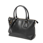 Shoulder Bag Convertible Zip Tote Black Grained Calfskin Leather