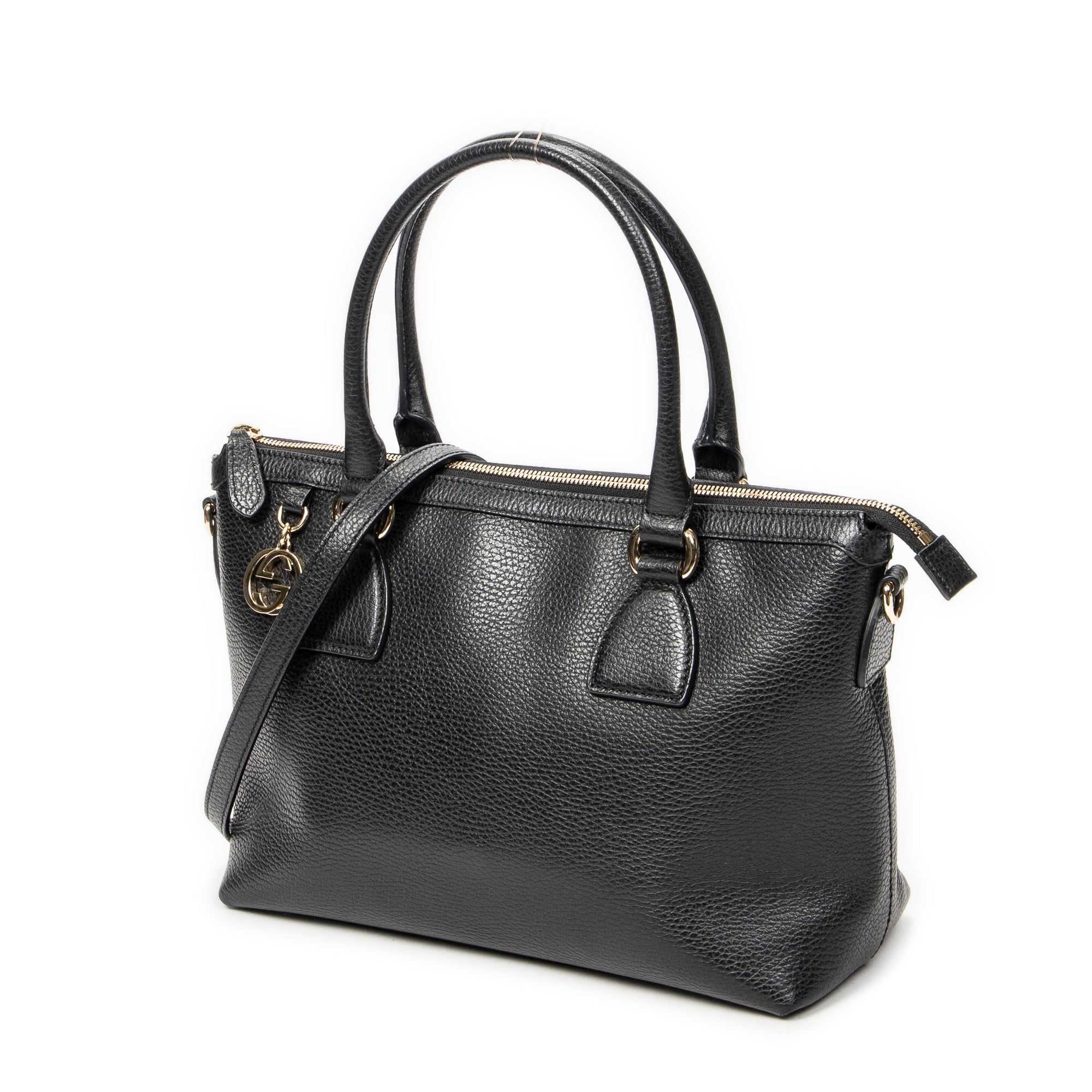 Shoulder Bag Convertible Zip Tote Black Grained Calfskin Leather