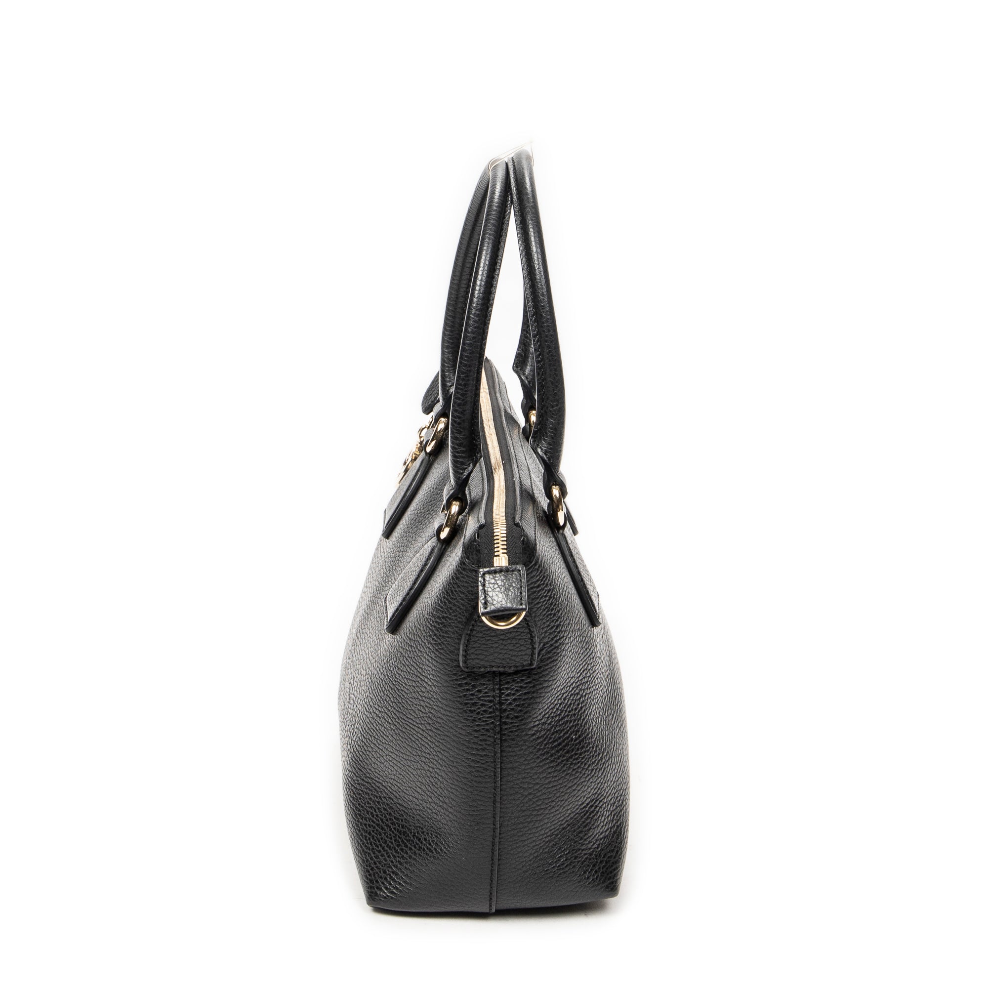 Shoulder Bag Convertible Zip Tote Black Grained Calfskin Leather