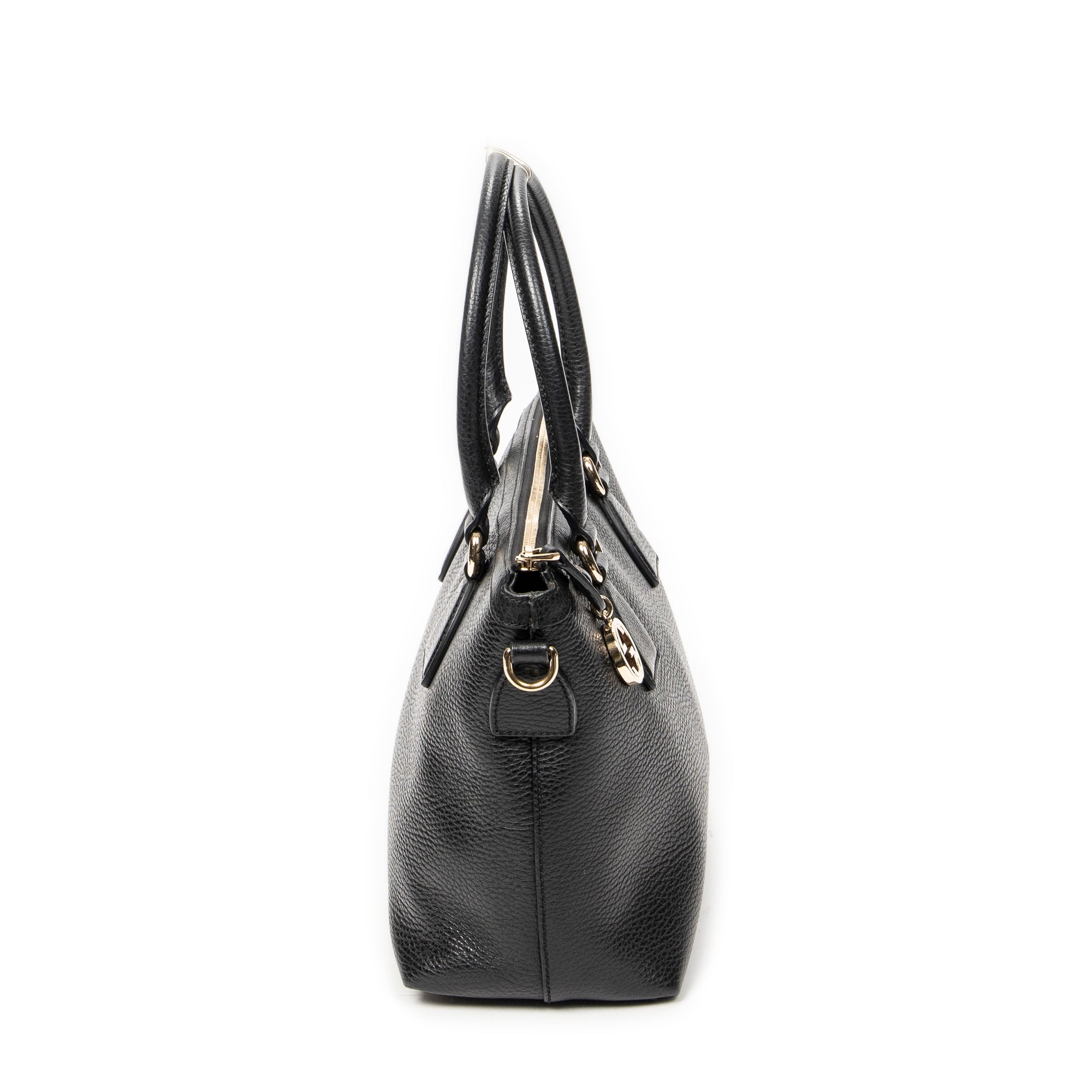 Shoulder Bag Convertible Zip Tote Black Grained Calfskin Leather