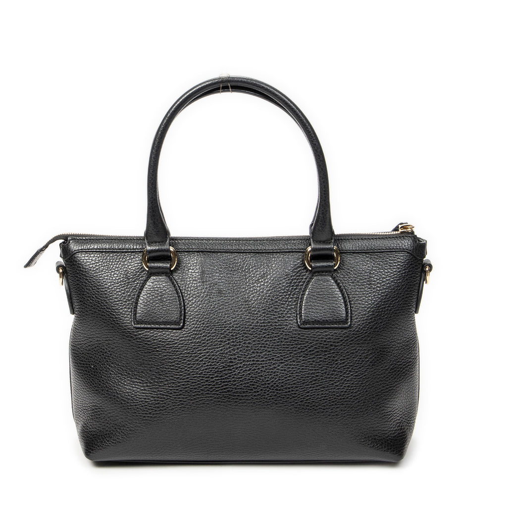 Shoulder Bag Convertible Zip Tote Black Grained Calfskin Leather