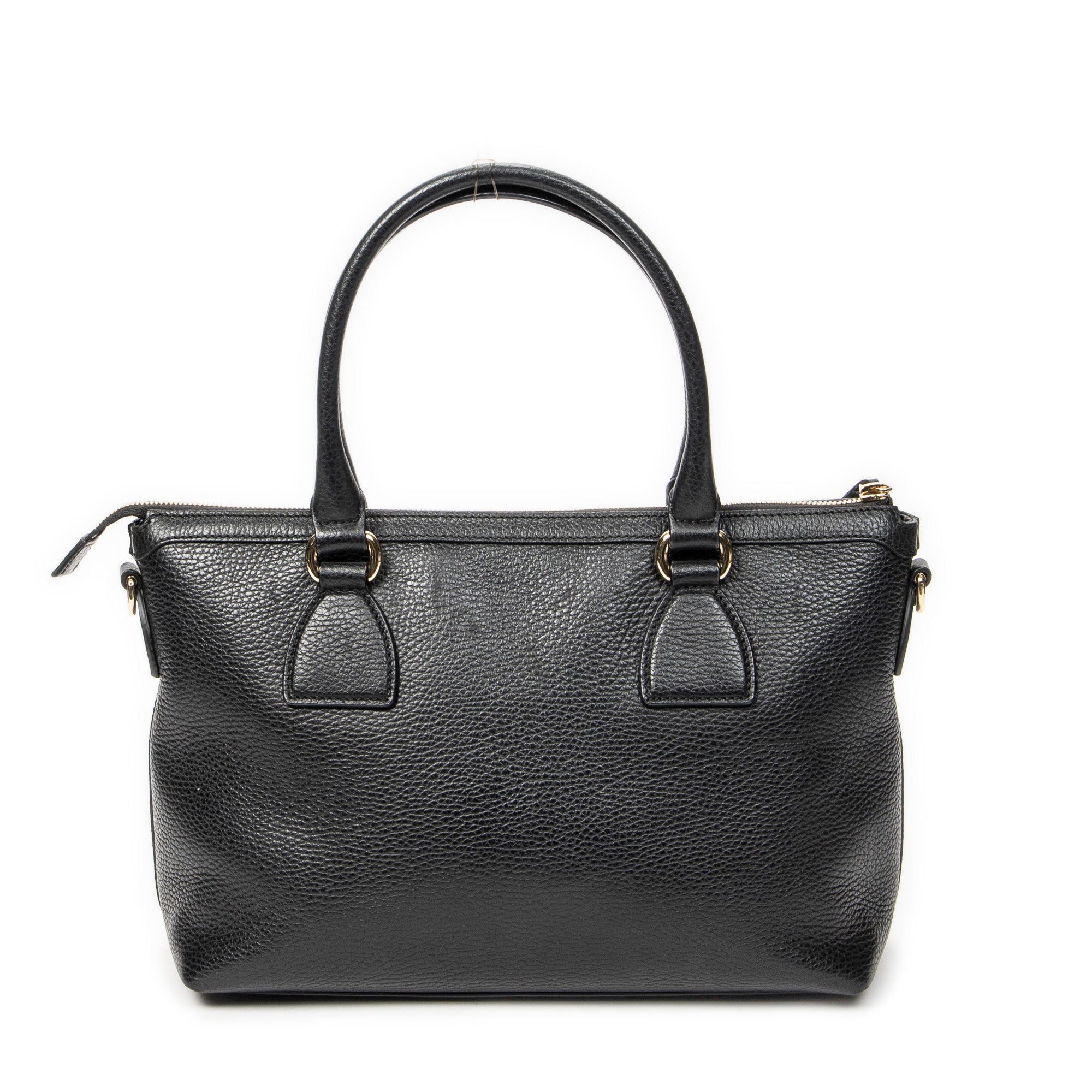 Shoulder Bag Convertible Zip Tote Black Grained Calfskin Leather