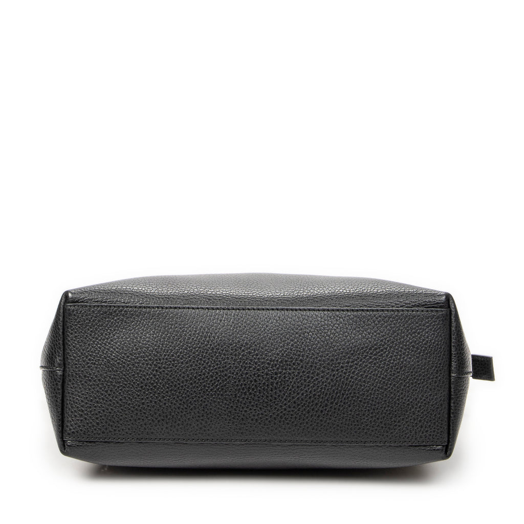 Shoulder Bag Convertible Zip Tote Black Grained Calfskin Leather