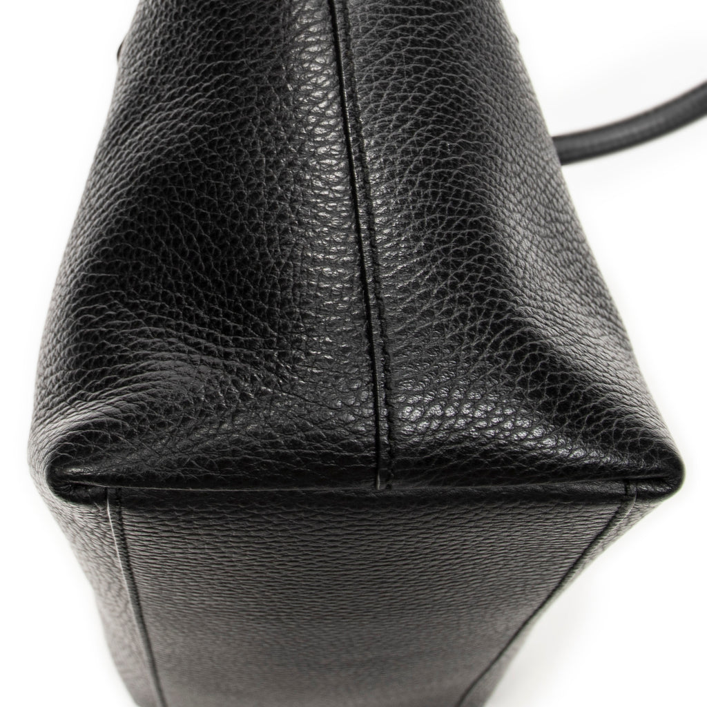 Shoulder Bag Convertible Zip Tote Black Grained Calfskin Leather