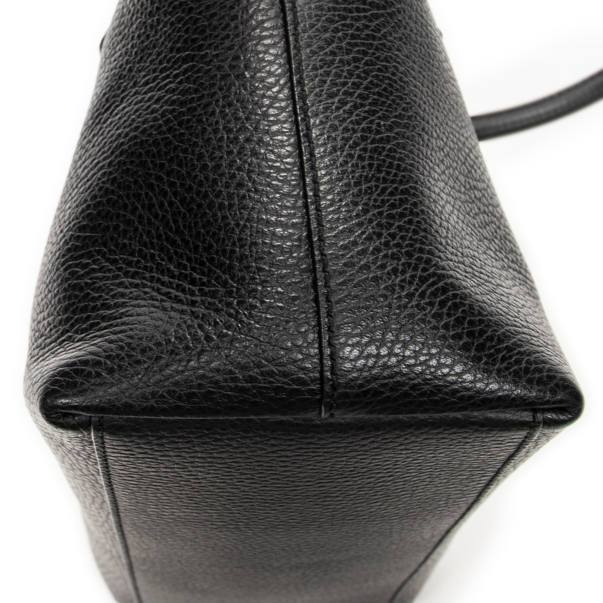 Shoulder Bag Convertible Zip Tote Black Grained Calfskin Leather