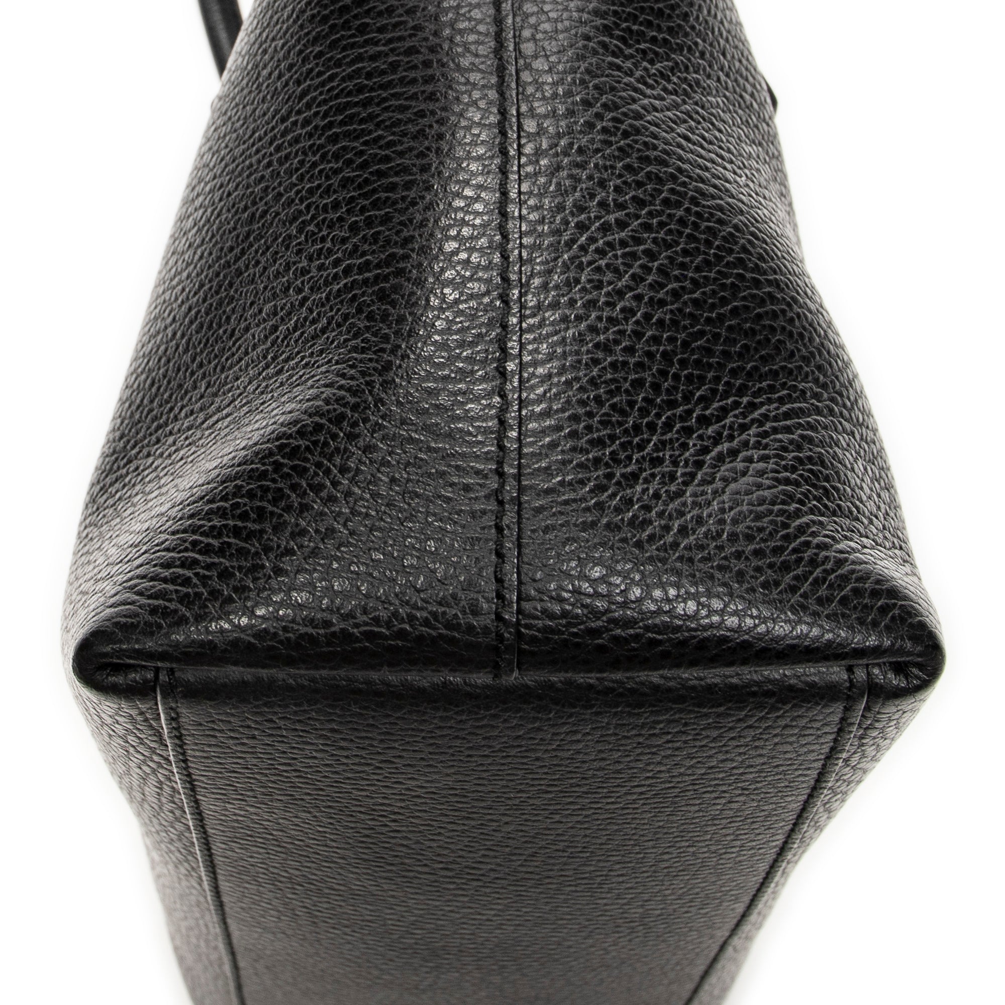 Shoulder Bag Convertible Zip Tote Black Grained Calfskin Leather