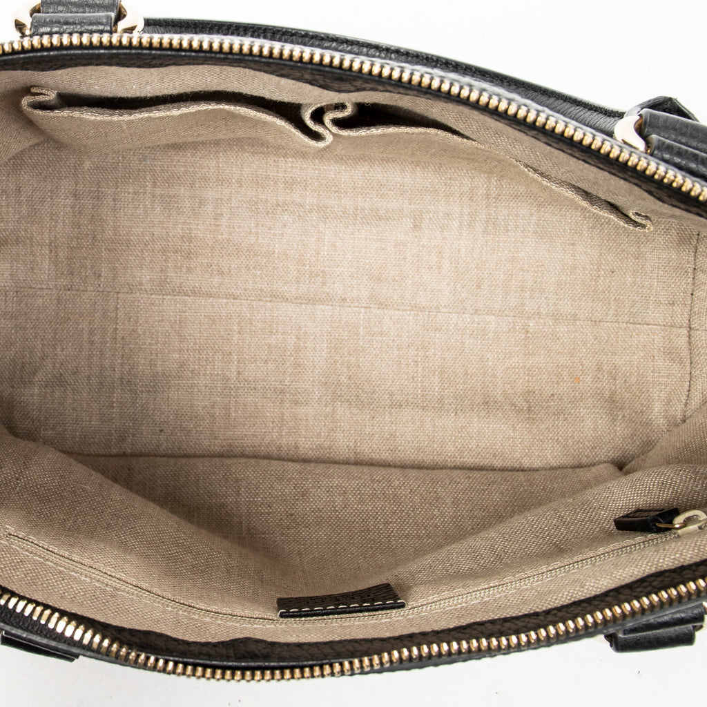 Shoulder Bag Convertible Zip Tote Black Grained Calfskin Leather