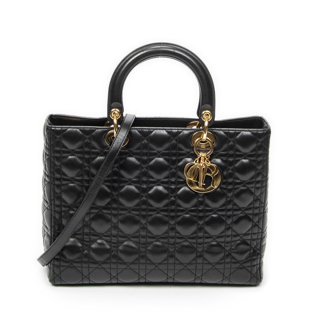 Shoulder Bag Large Lady Dior Zip Black Cannage Lambskin Leather