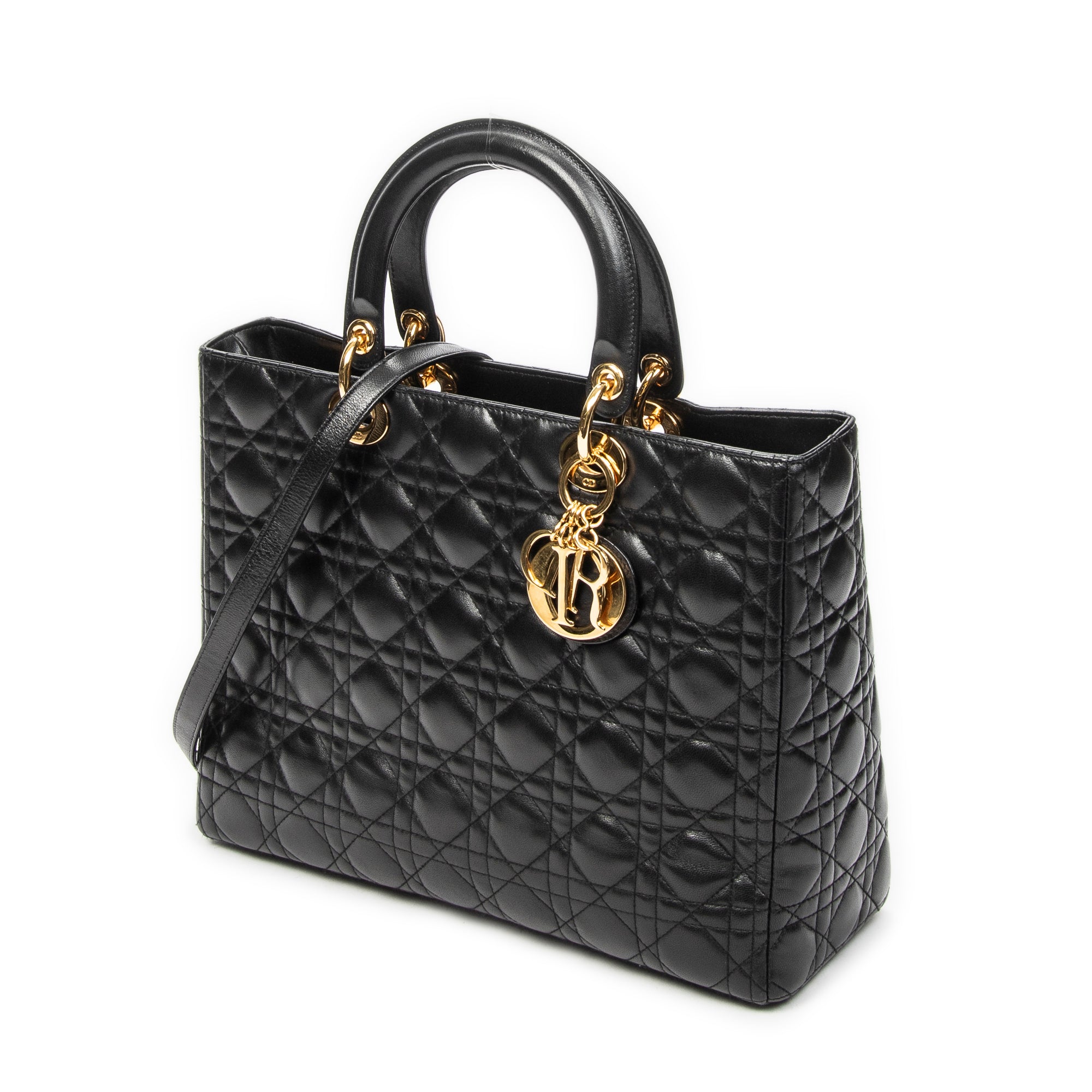 Shoulder Bag Large Lady Dior Zip Black Cannage Lambskin Leather