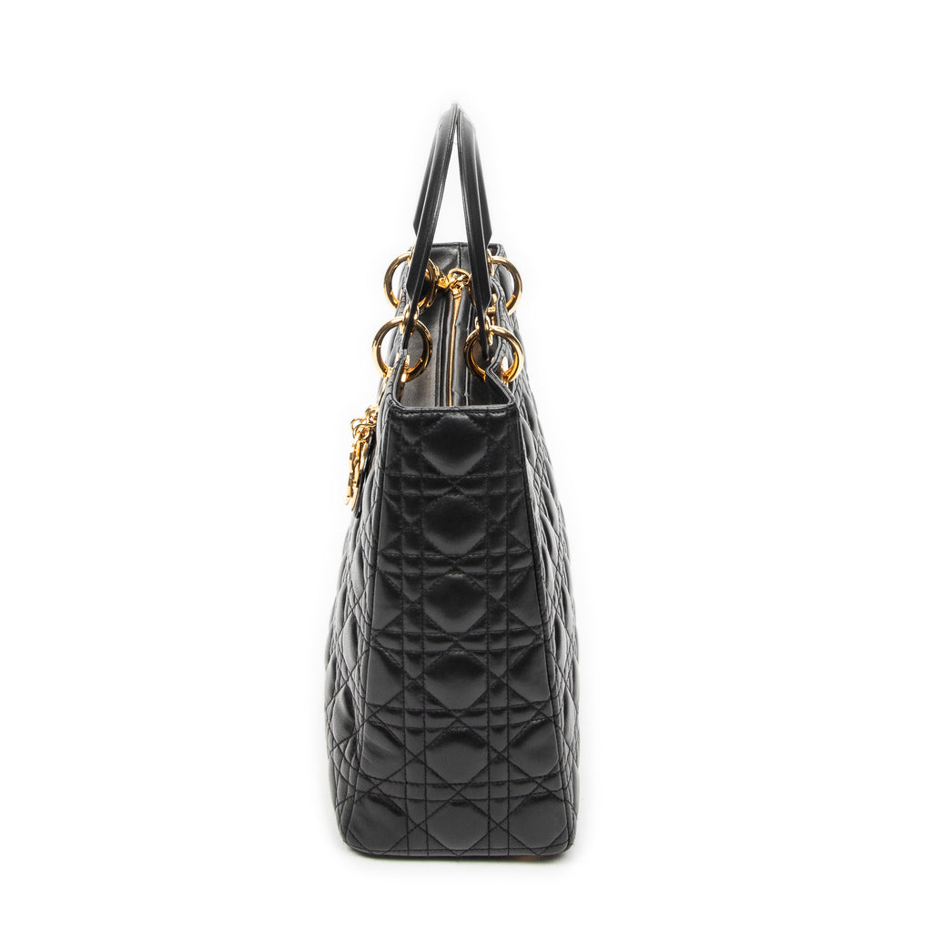 Shoulder Bag Large Lady Dior Zip Black Cannage Lambskin Leather