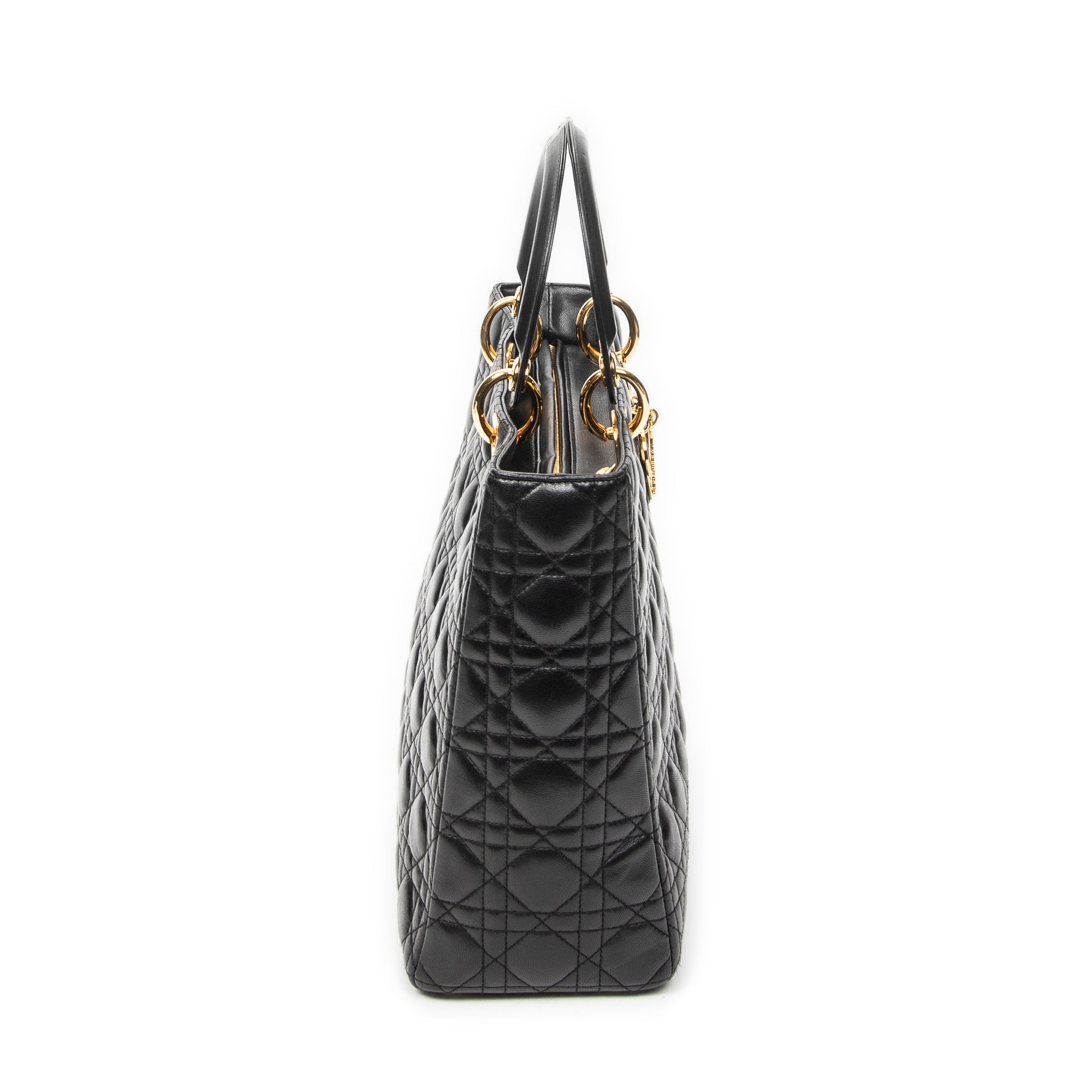 Shoulder Bag Large Lady Dior Zip Black Cannage Lambskin Leather