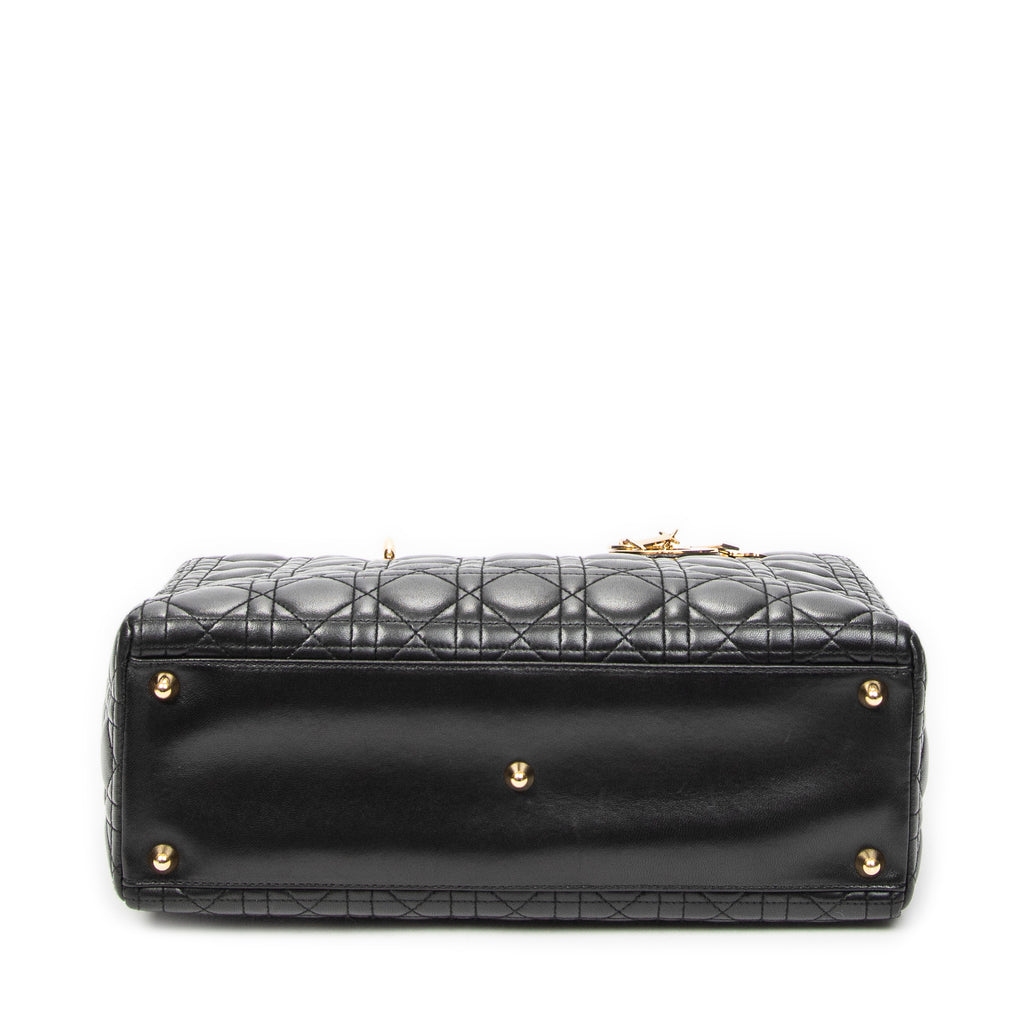 Shoulder Bag Large Lady Dior Zip Black Cannage Lambskin Leather