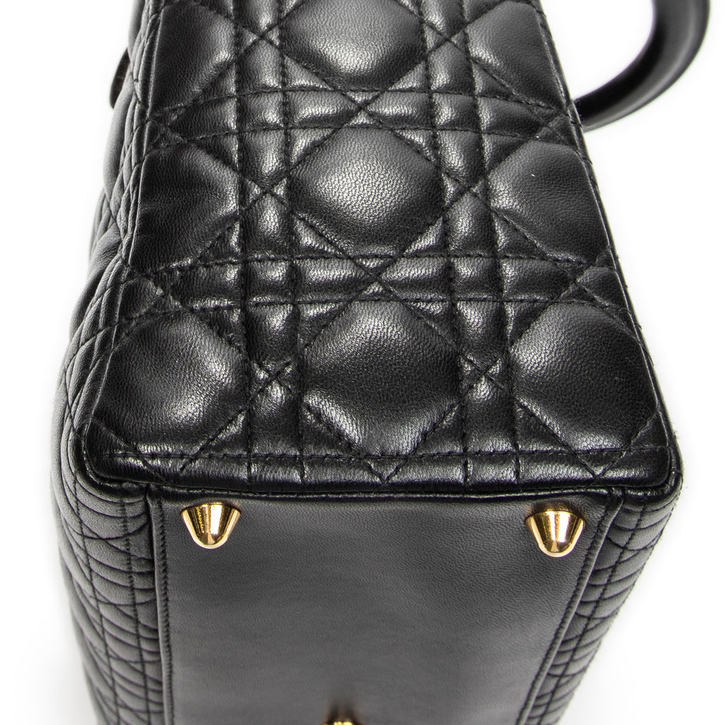 Shoulder Bag Large Lady Dior Zip Black Cannage Lambskin Leather