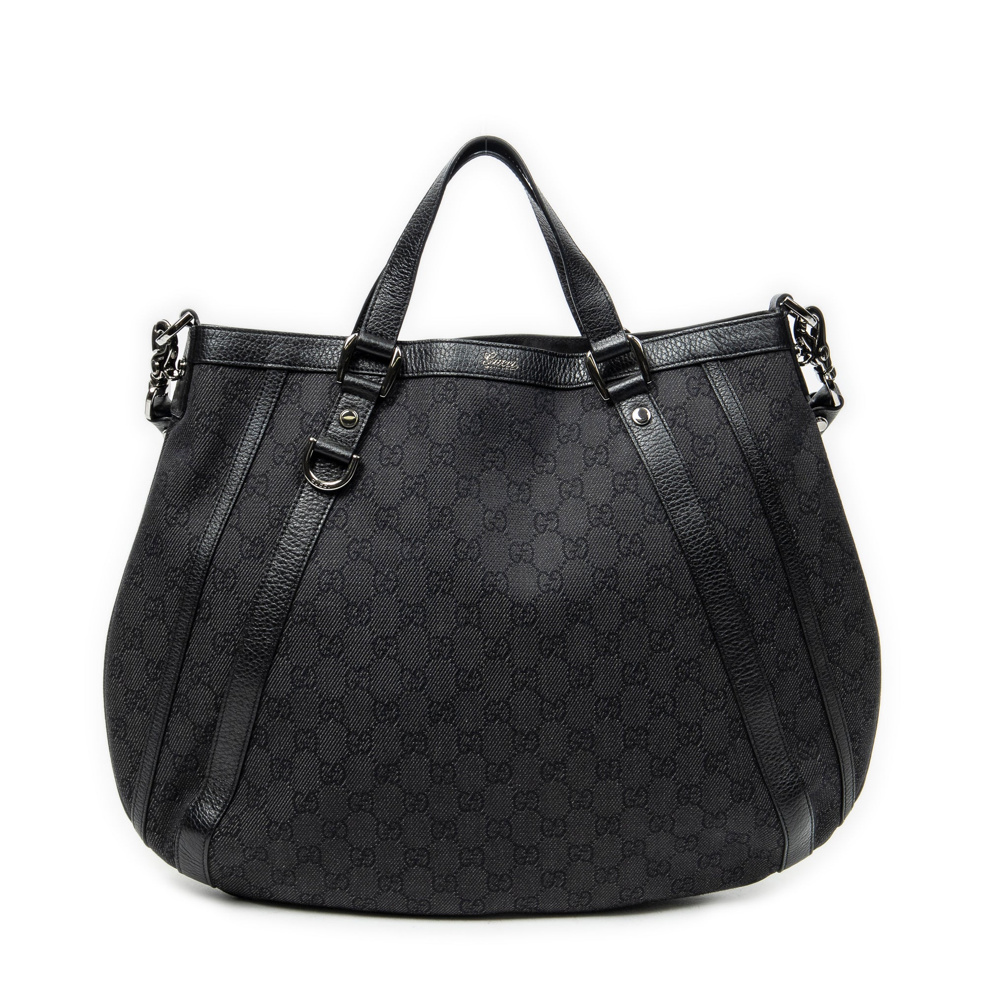 Shoulder Bag Abbey Convertible Tote Black Denim Monogrammed Denim Canvas