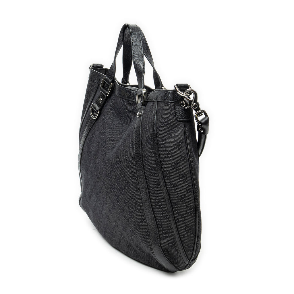 Shoulder Bag Abbey Convertible Tote Black Denim Monogrammed Denim Canvas