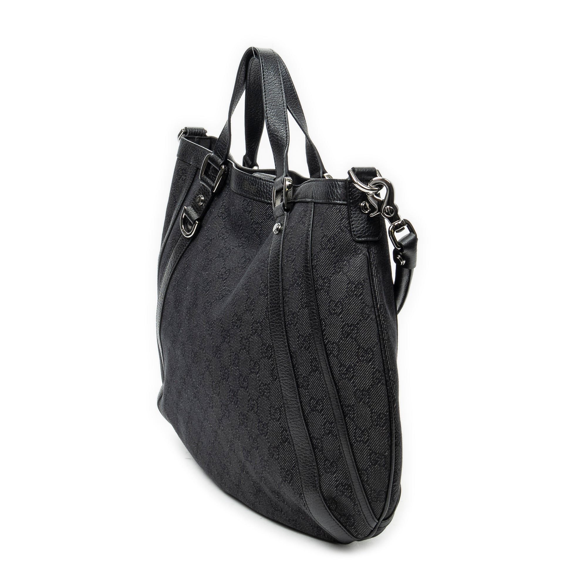 Shoulder Bag Abbey Convertible Tote Black Denim Monogrammed Denim Canvas