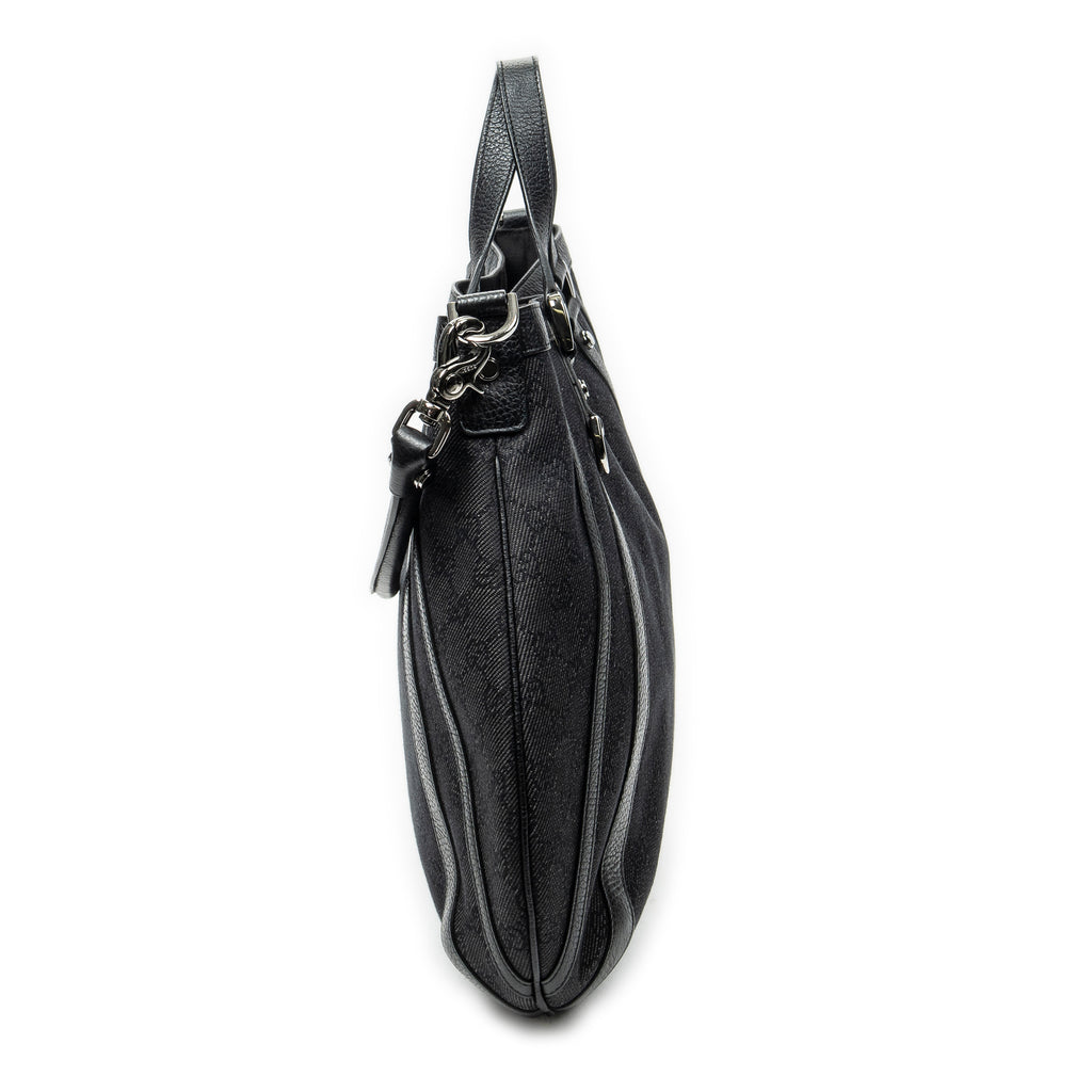 Shoulder Bag Abbey Convertible Tote Black Denim Monogrammed Denim Canvas