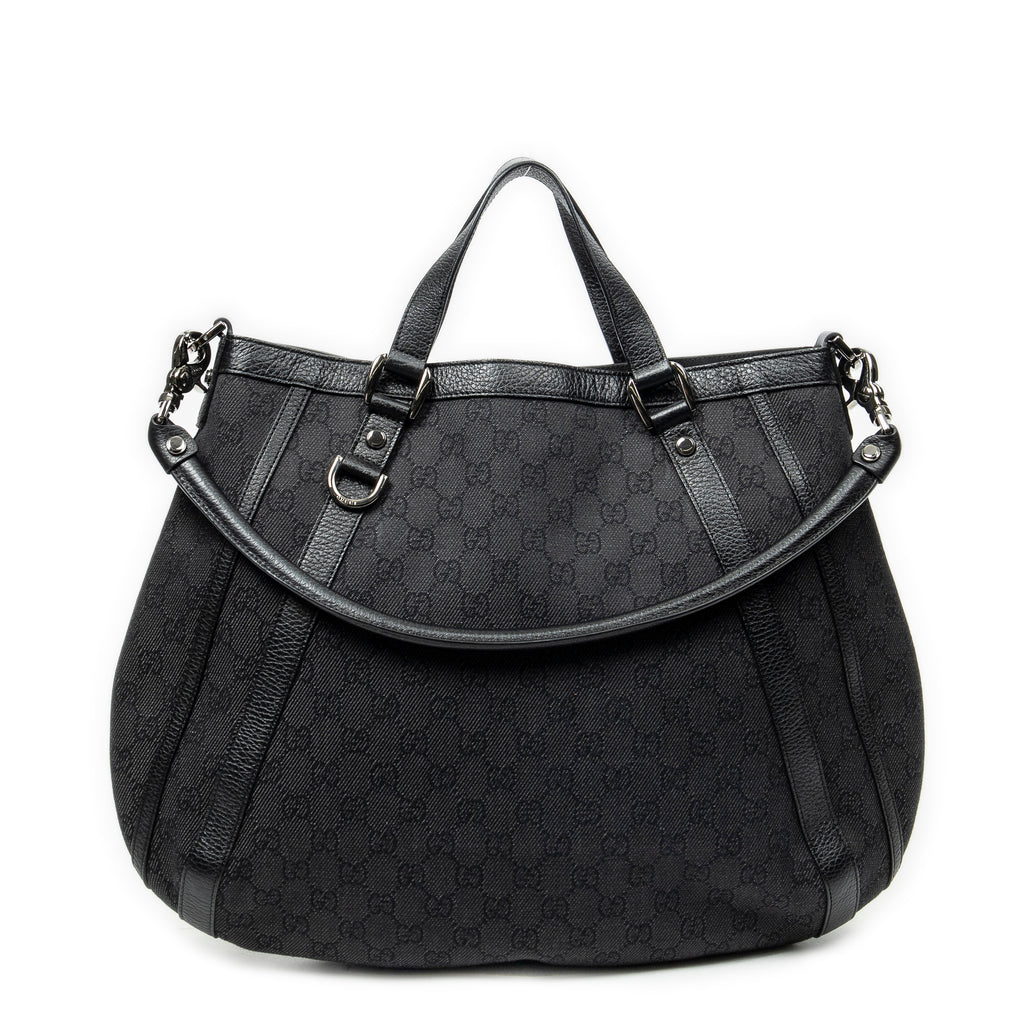 Shoulder Bag Abbey Convertible Tote Black Denim Monogrammed Denim Canvas