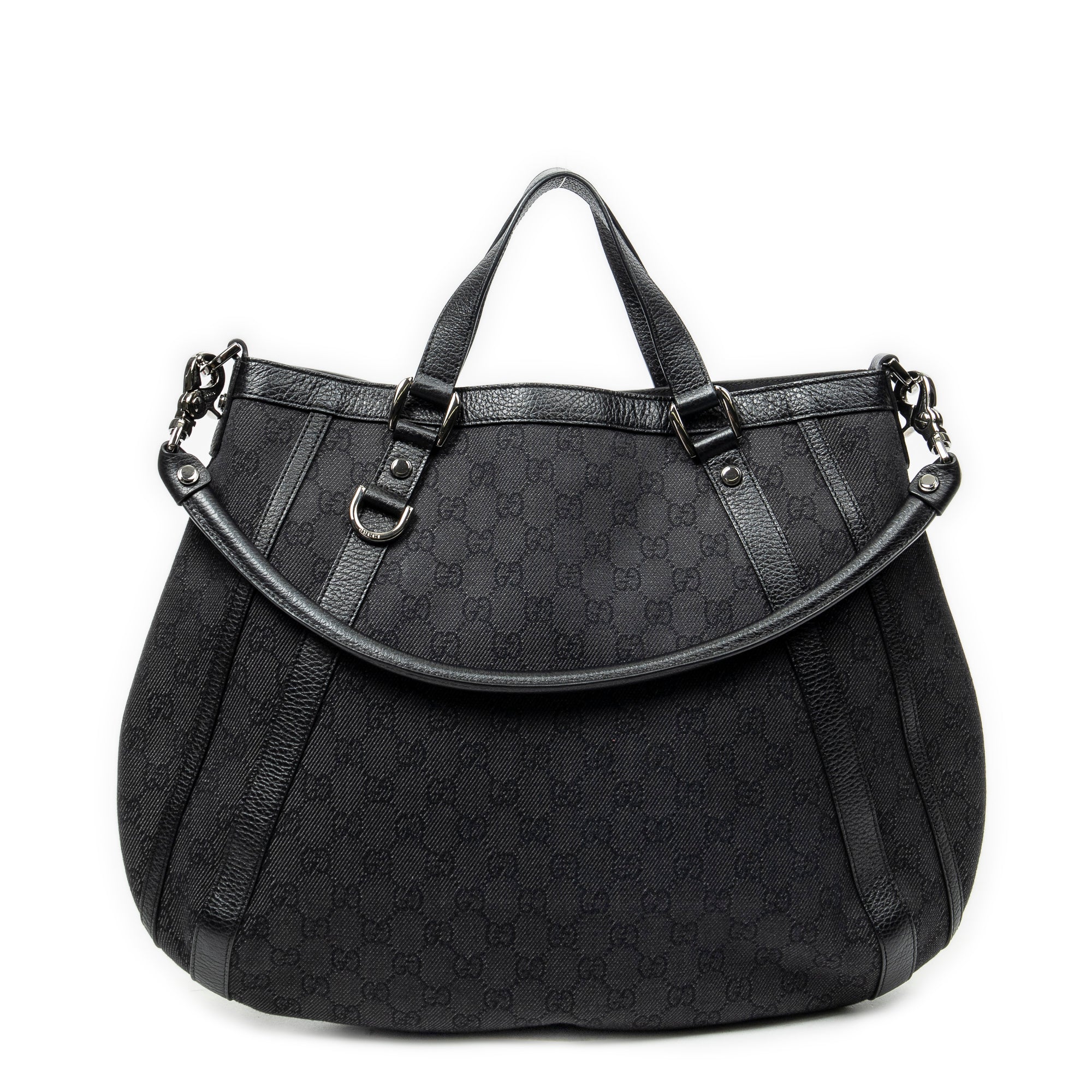 Shoulder Bag Abbey Convertible Tote Black Denim Monogrammed Denim Canvas