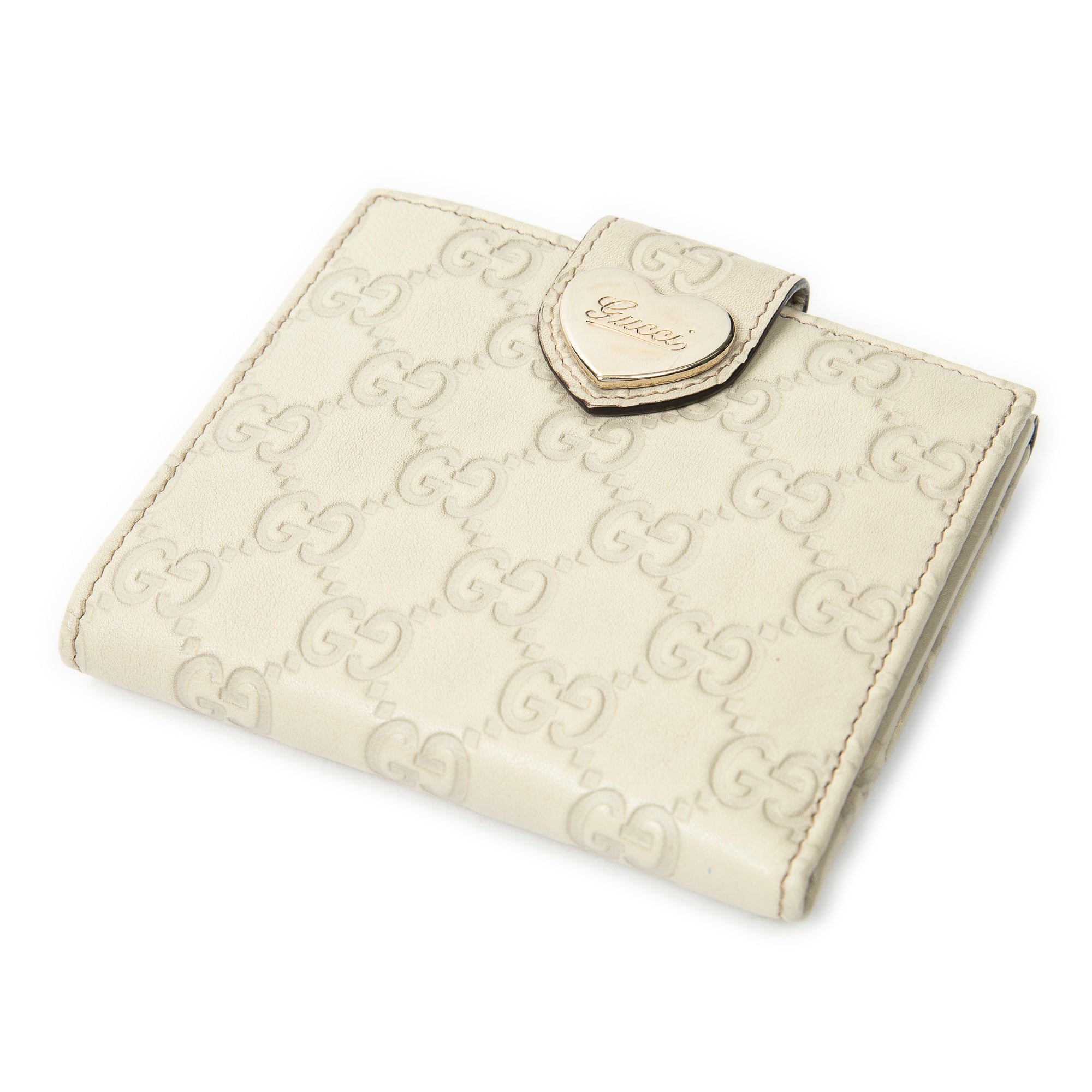 Wallet Heart Compact Bifold Wallet Ivory Guccissima Leather