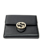 Wallet Interlocking G Compact French Wallet Black Grained Calfskin Leather