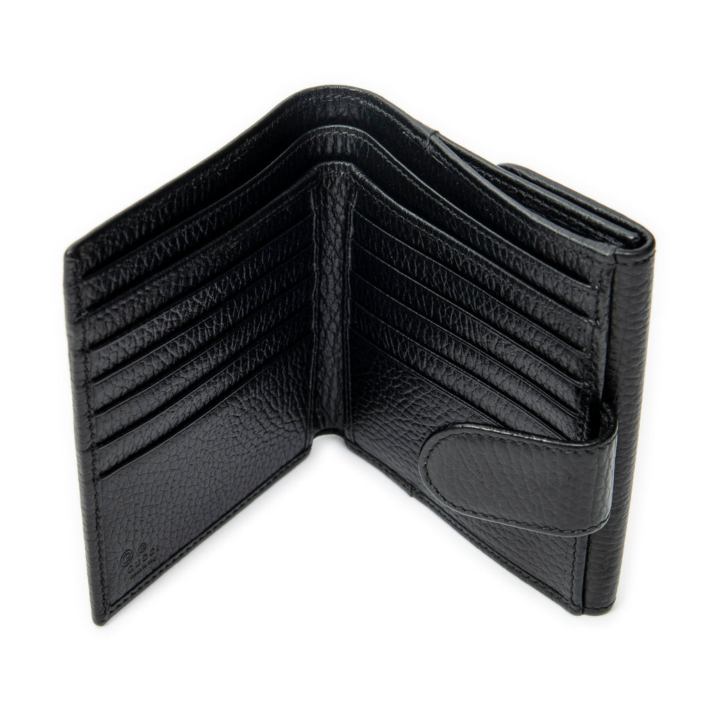 Wallet Interlocking G Compact French Wallet Black Grained Calfskin Leather