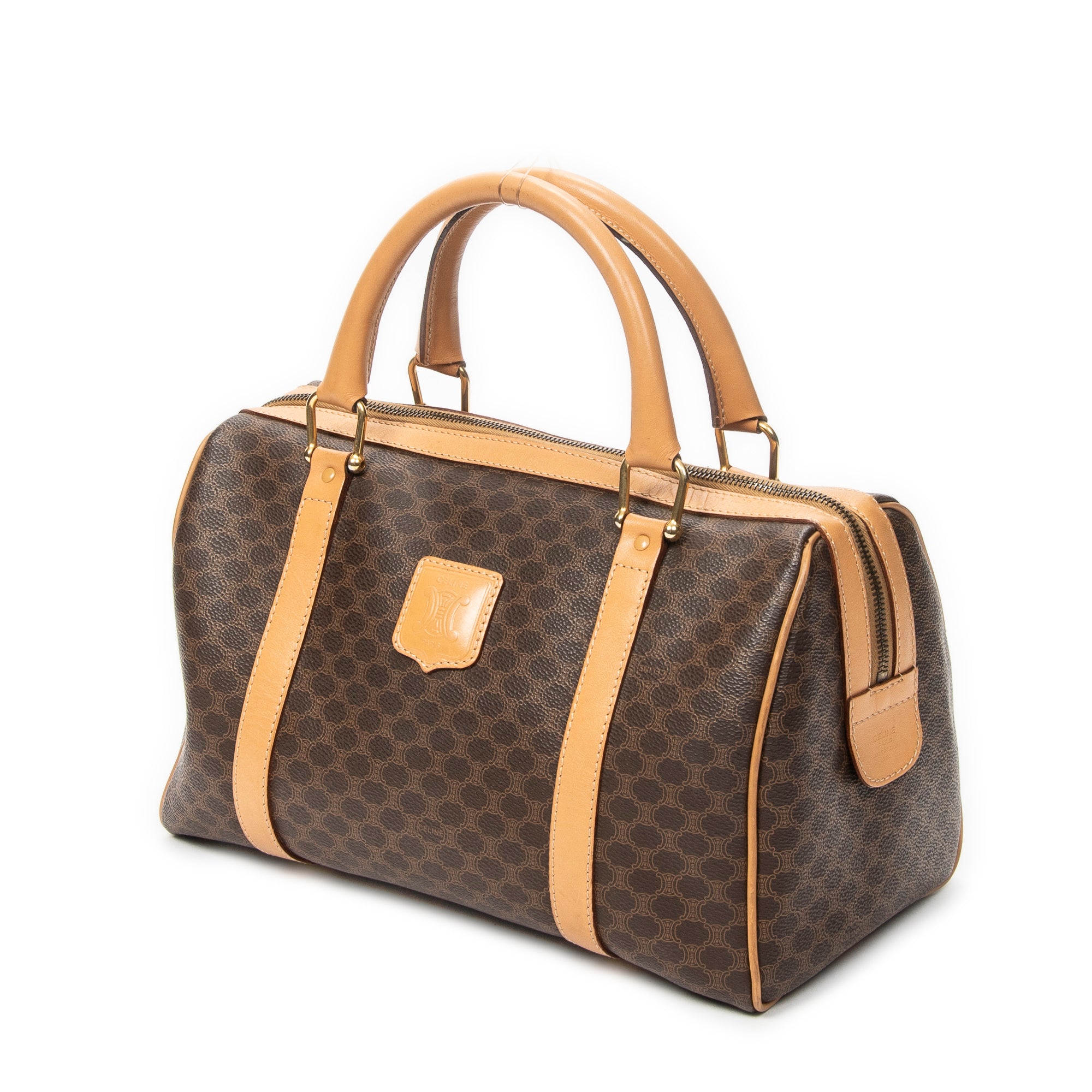 Handbag Vintage Small Boston Brown Macadam Coated Canvas