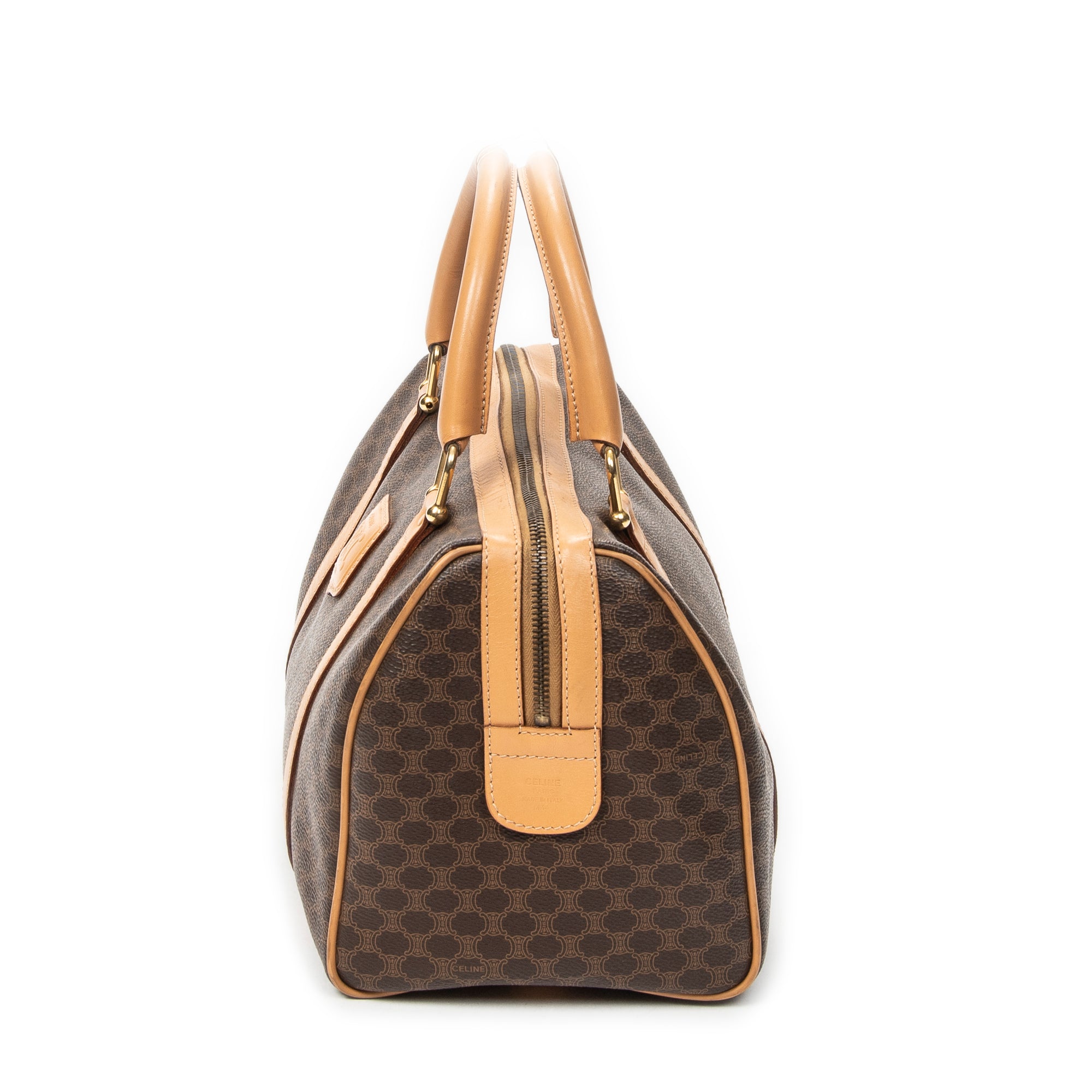 Handbag Vintage Small Boston Brown Macadam Coated Canvas