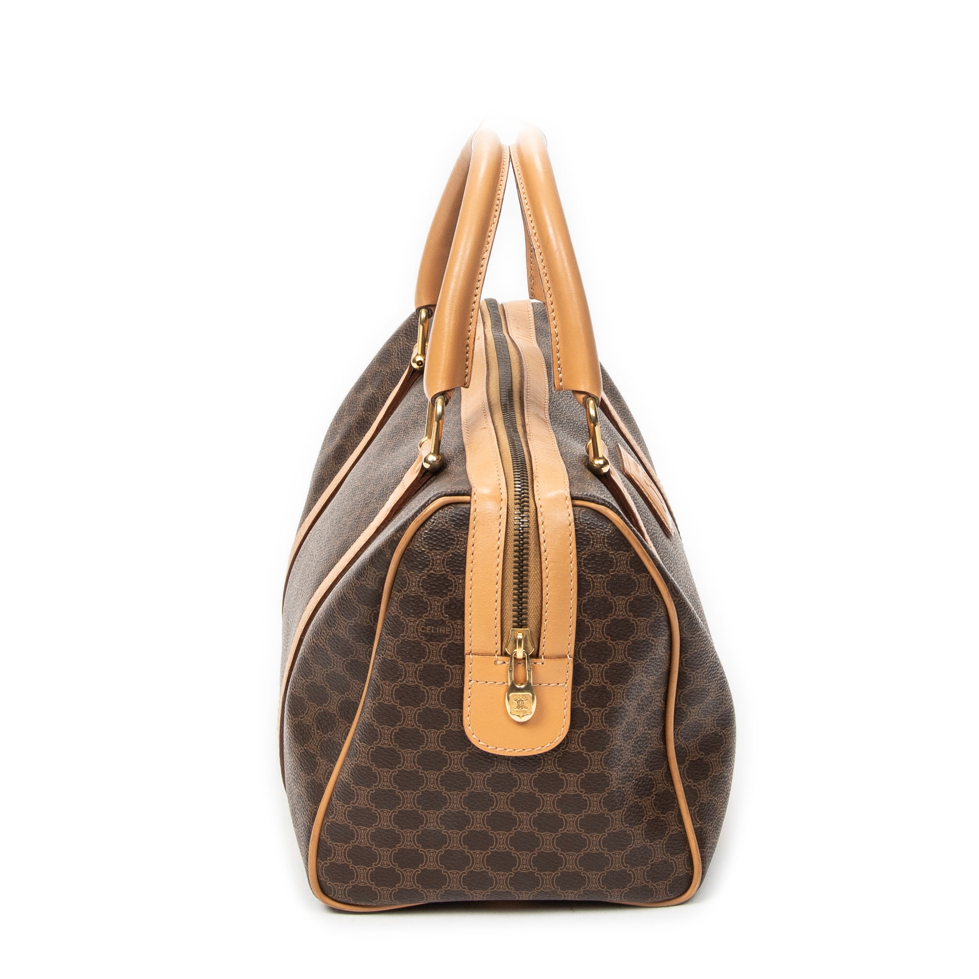Handbag Vintage Small Boston Brown Macadam Coated Canvas