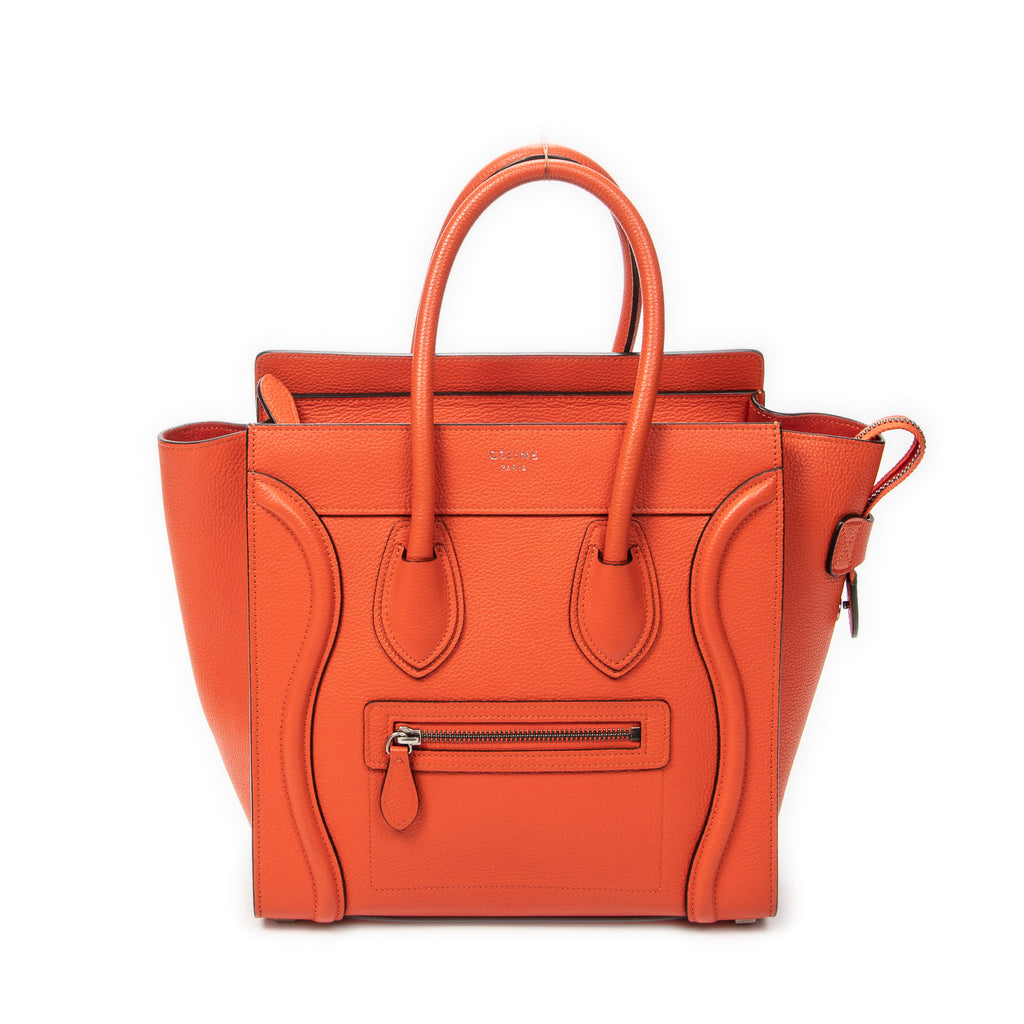 Handbag Micro Luggage Orange Grained Calfskin Leather